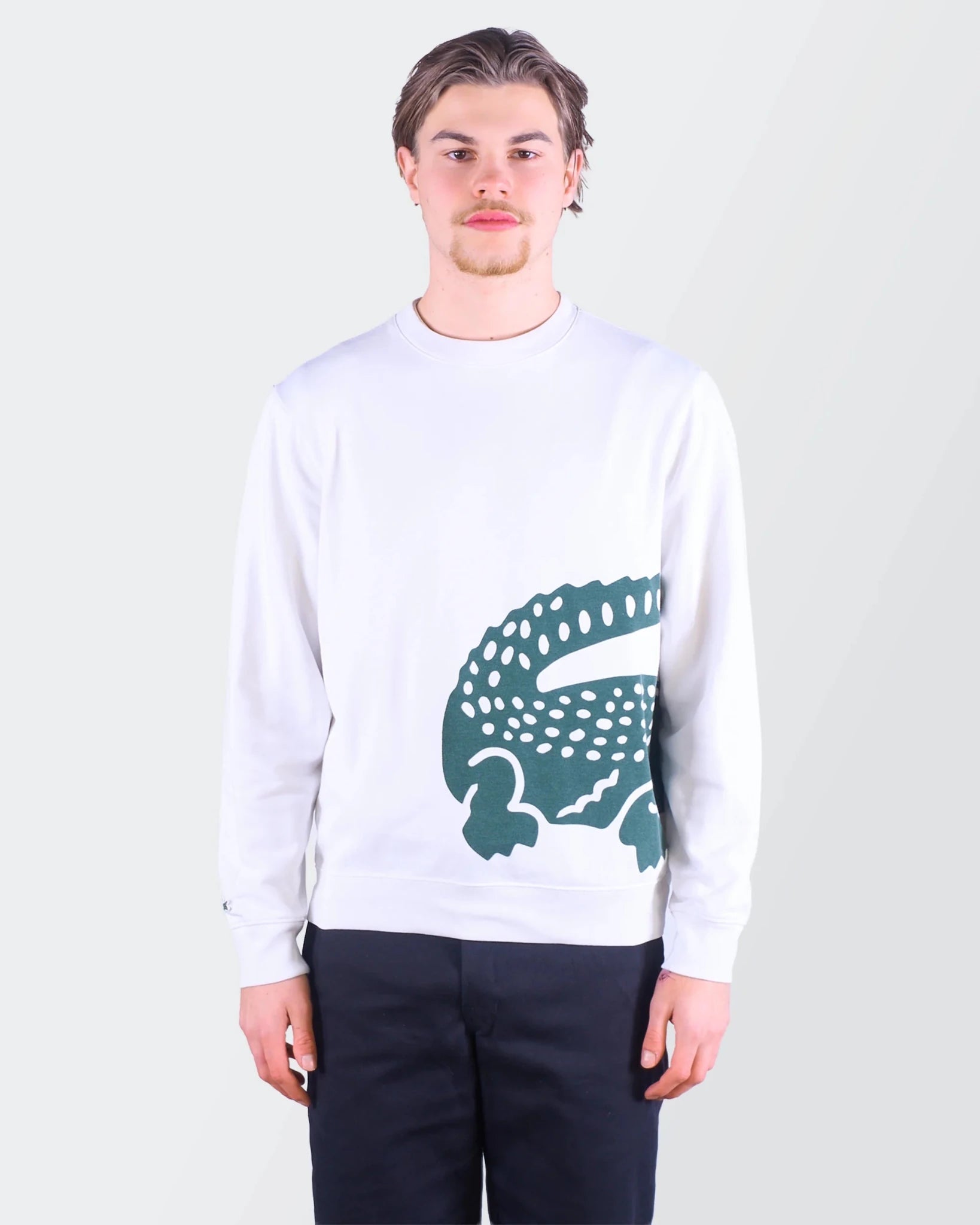 Lacoste White Cotton Crewneck Sweater - M
