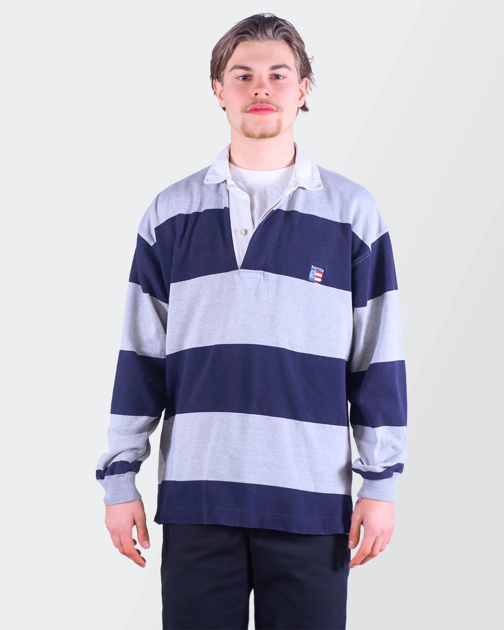 Nautica Navy Cotton Long Sleeve Polo Shirt - L