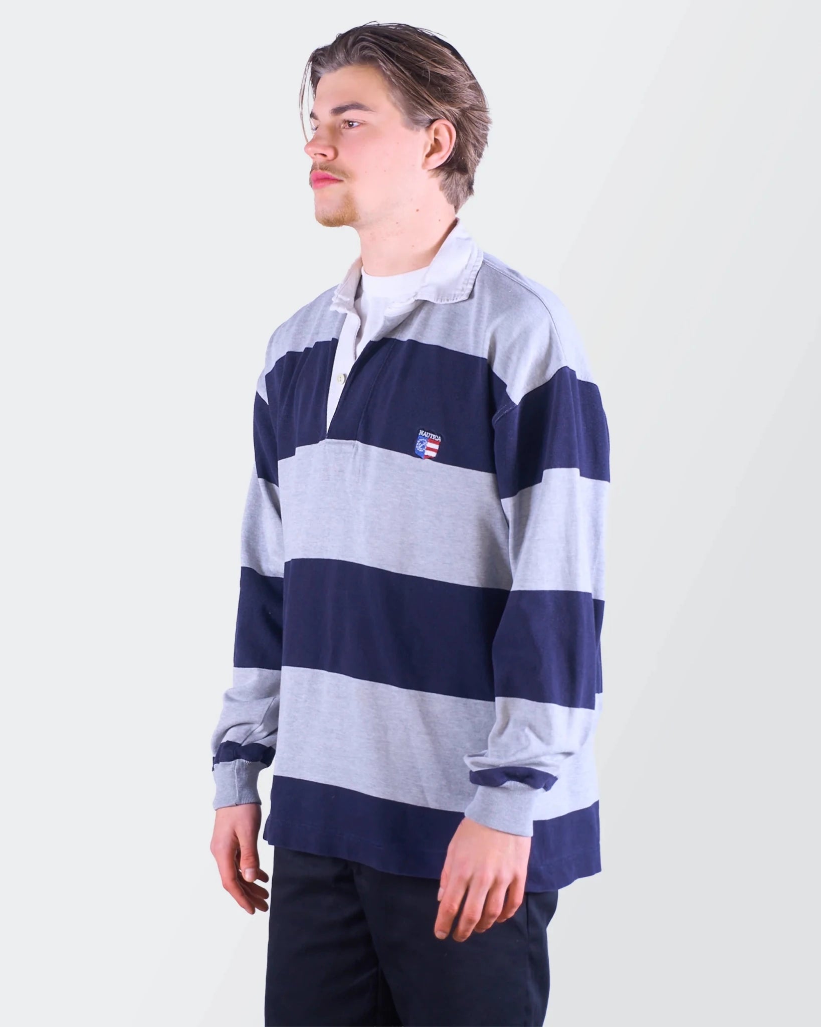 Nautica Navy Cotton Long Sleeve Polo Shirt - L