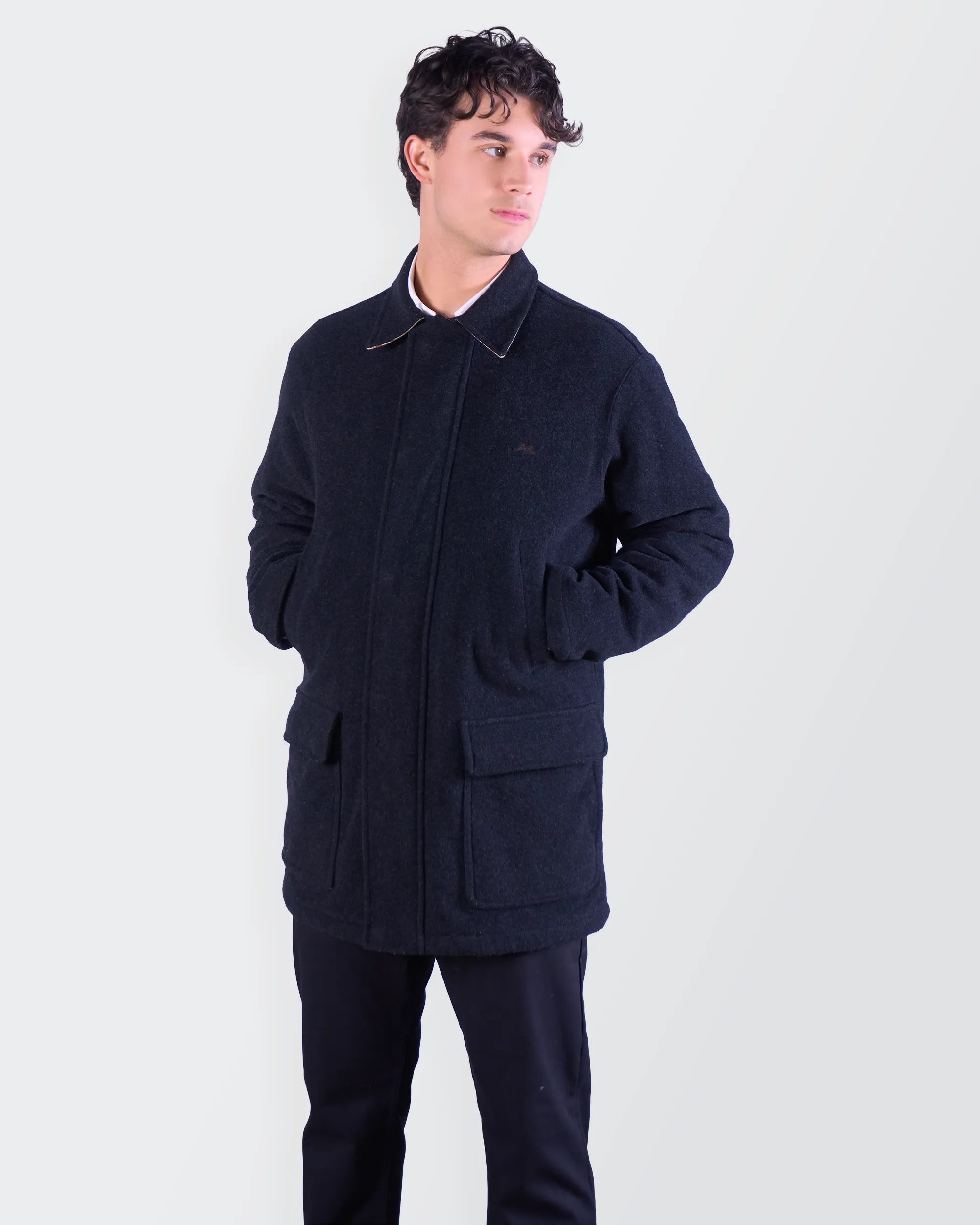 Burberry Navy Wool Car Coat - L