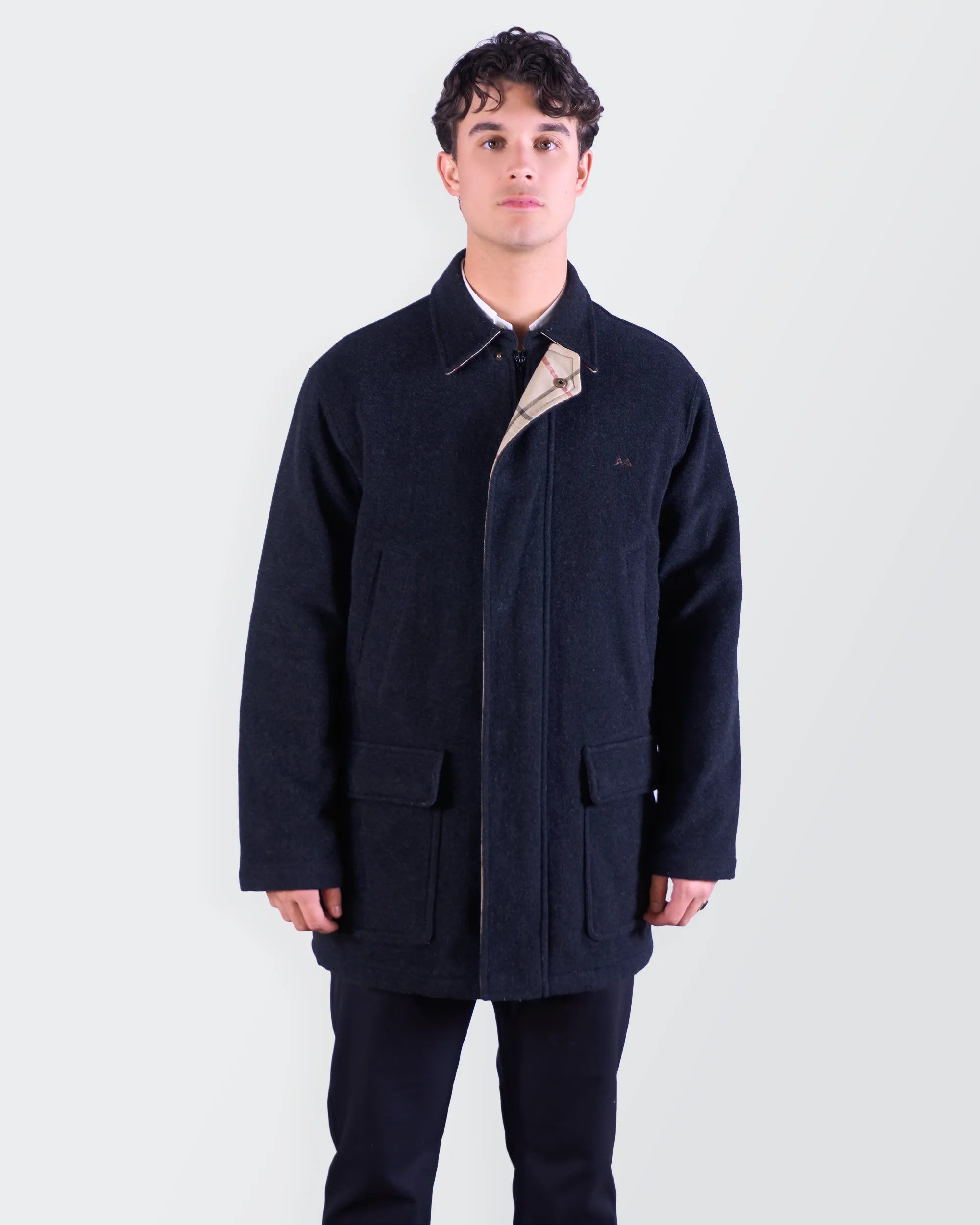 Burberry Navy Wool Car Coat - L