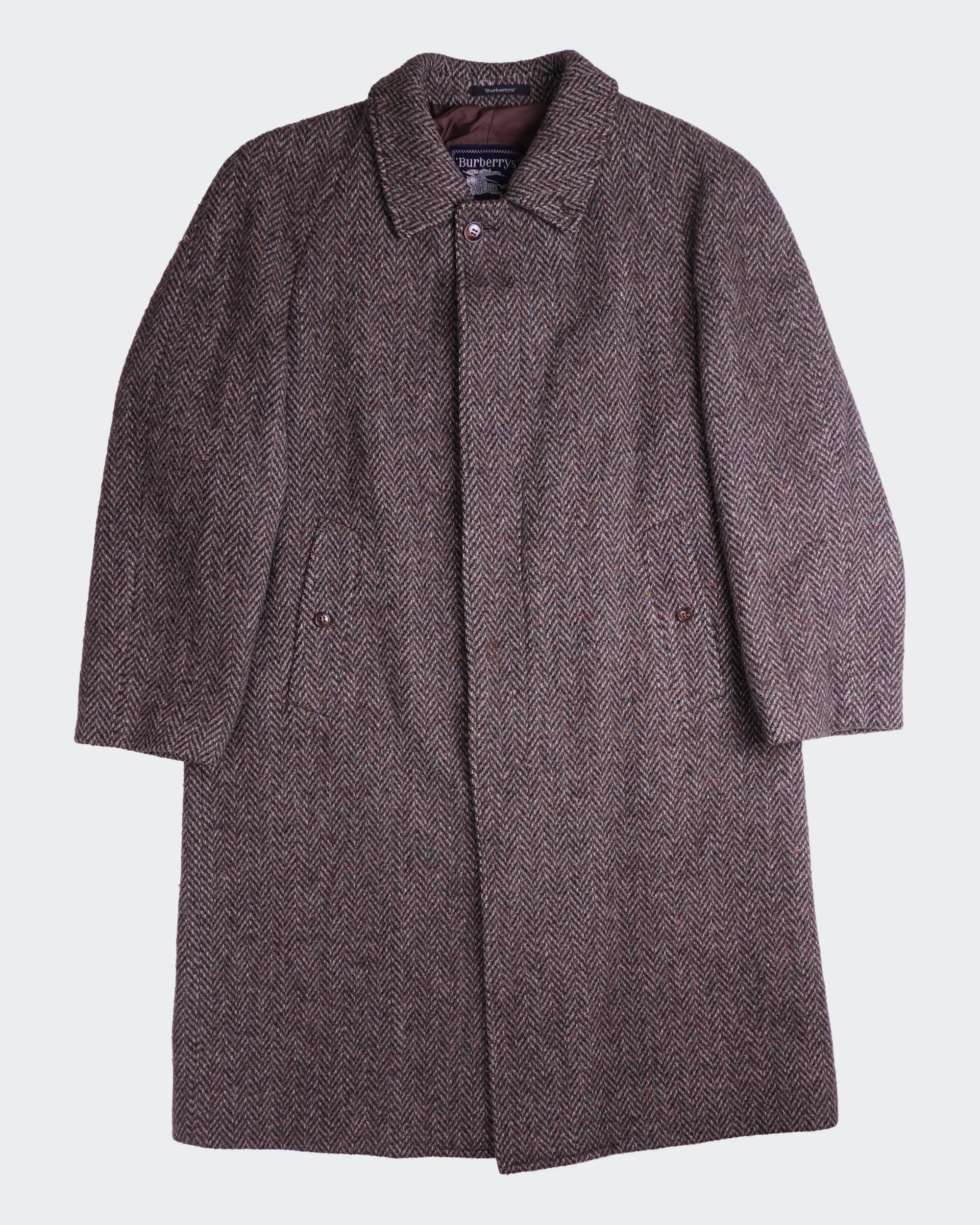 Burberry 1990's Grey Wool Overcoat - XL