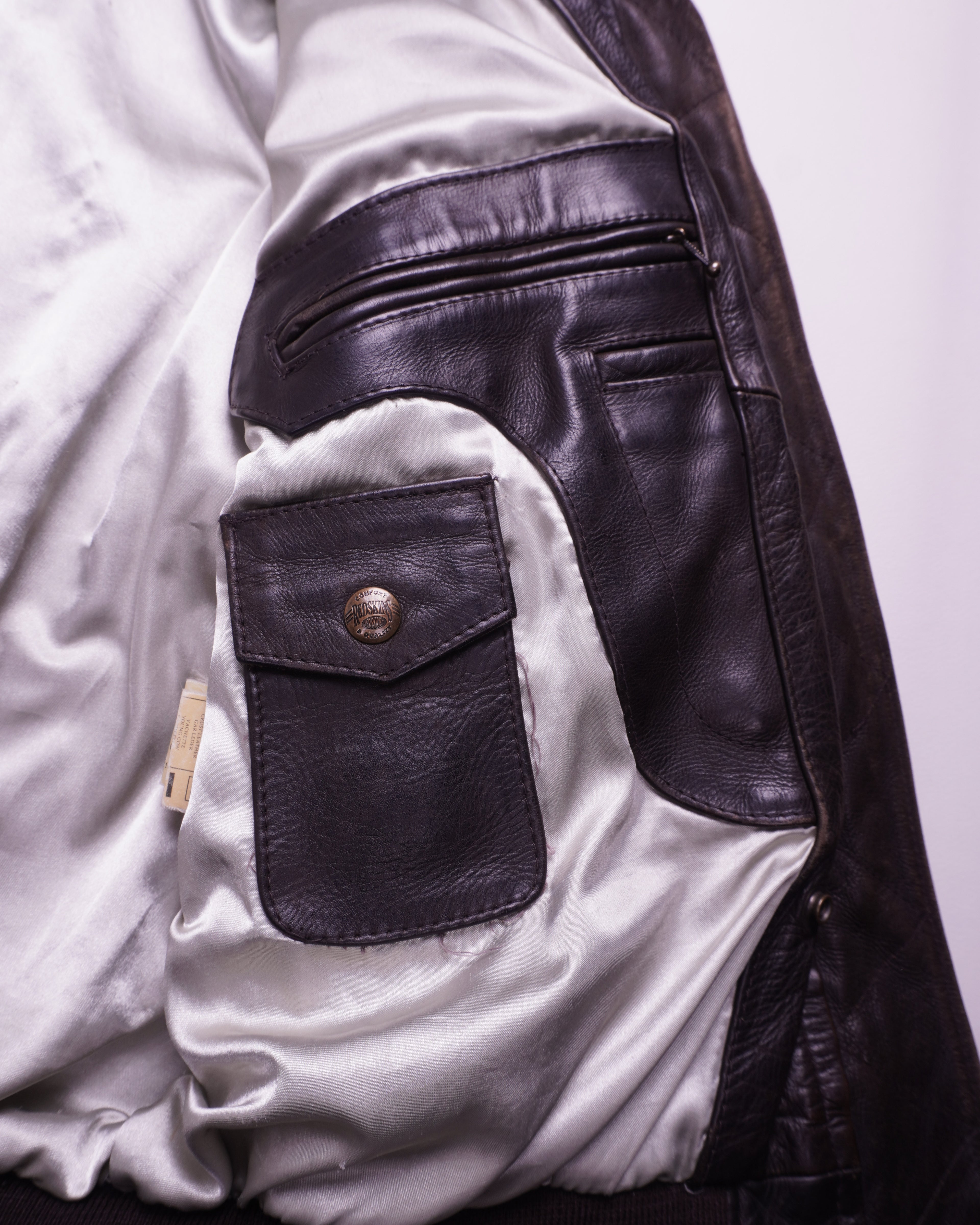 Redskins Brown Leather Bomber Jacket - M