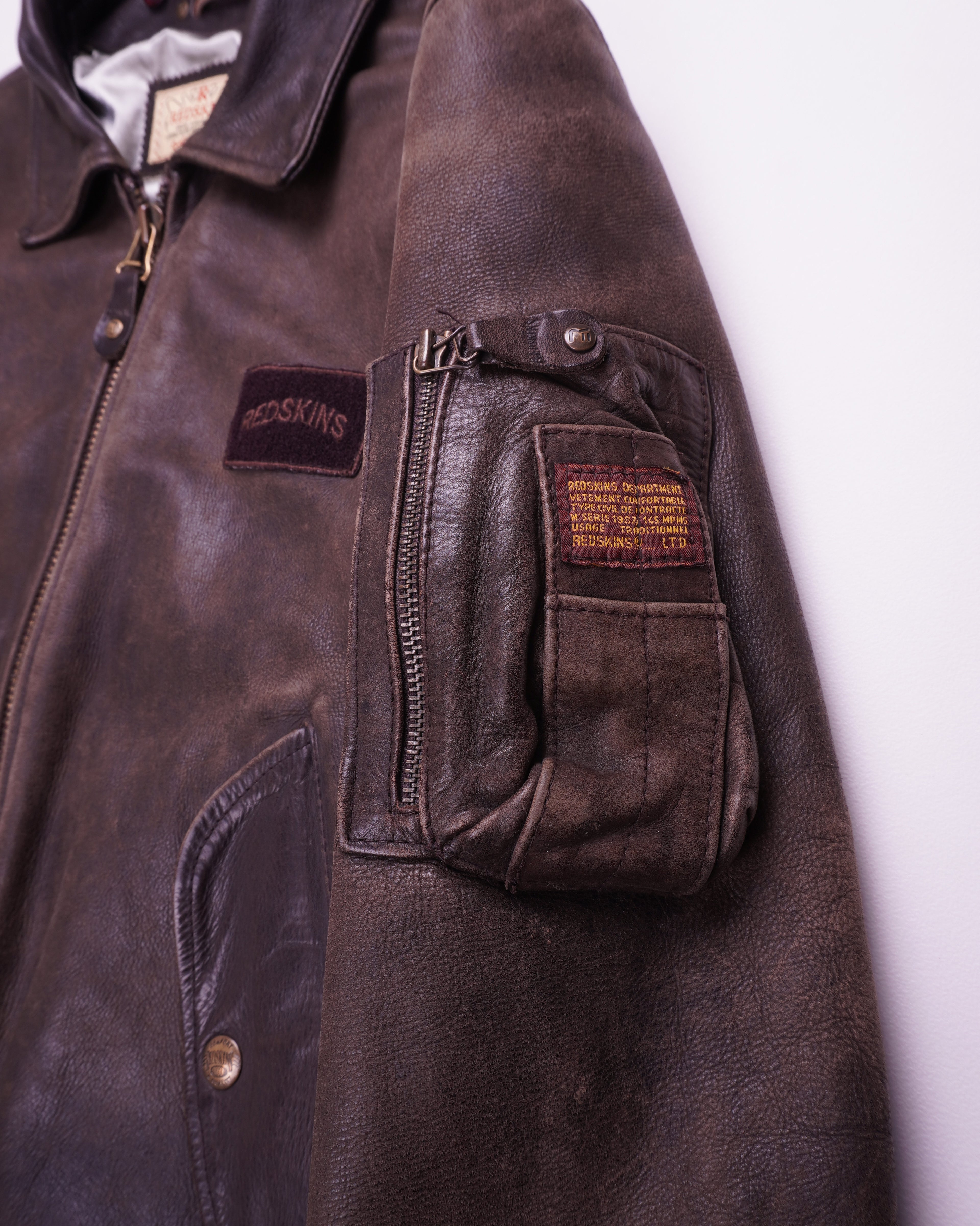 Redskins Brown Leather Bomber Jacket - M