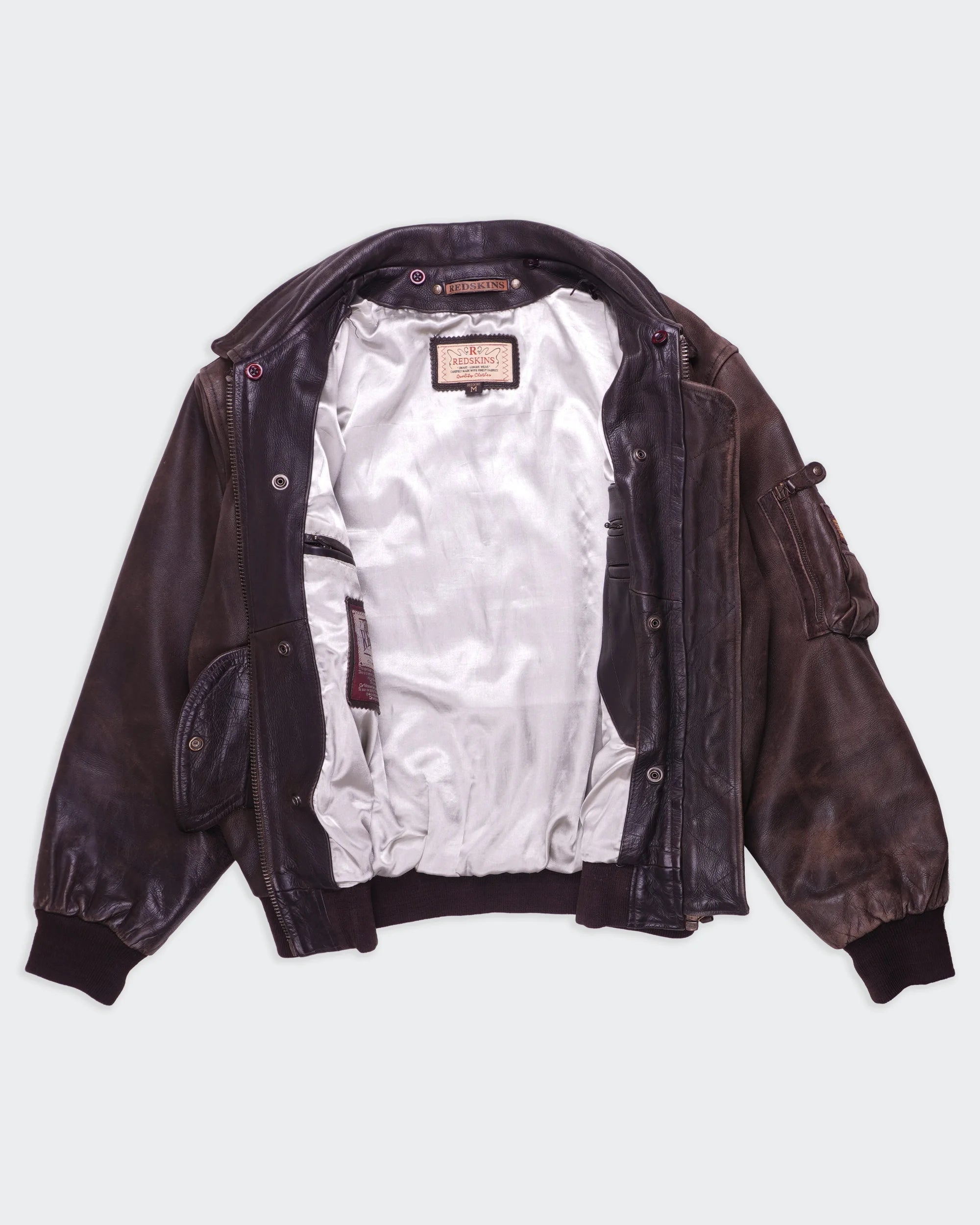 Redskins Brown Leather Bomber Jacket - M