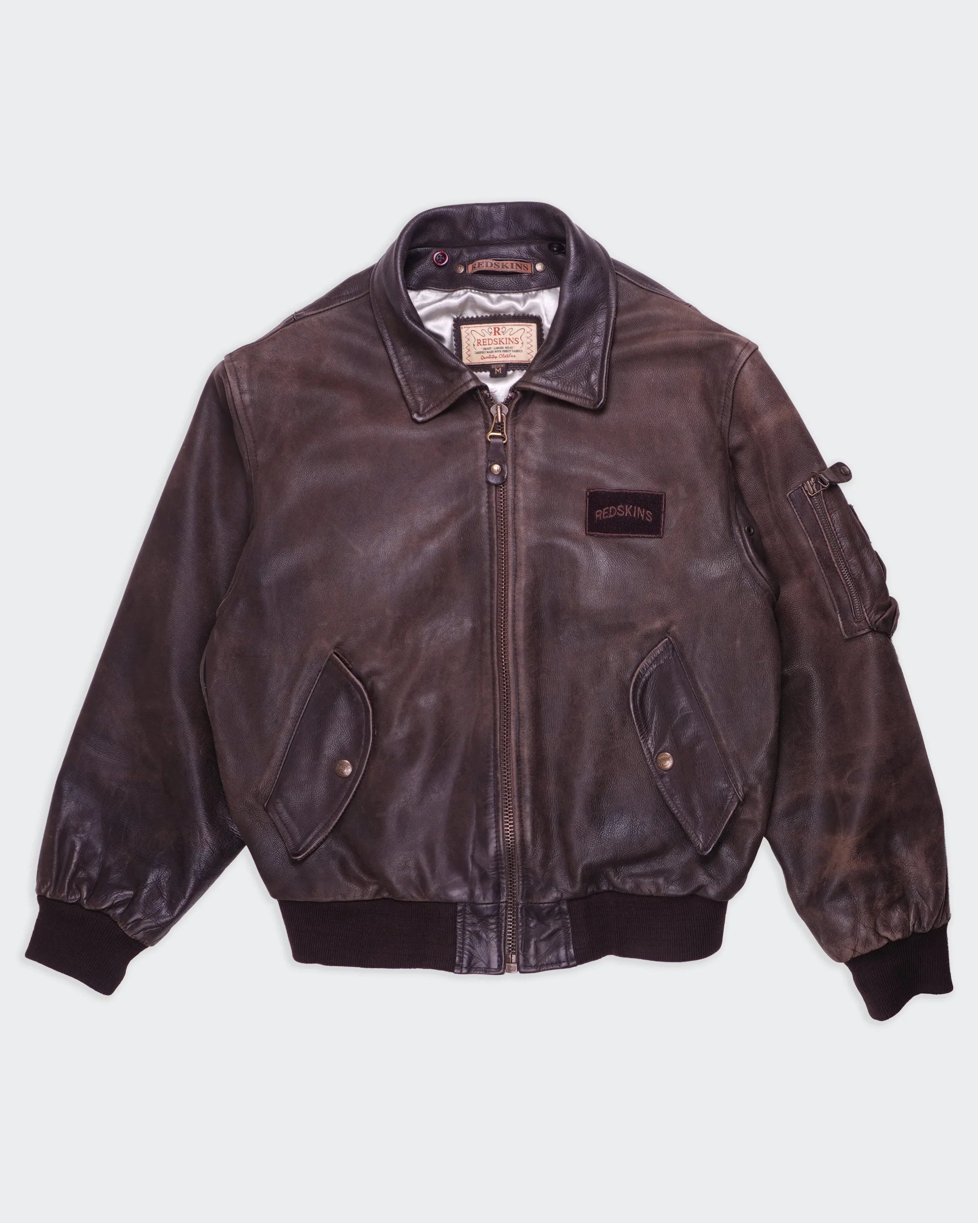 Redskins Brown Leather Bomber Jacket - M
