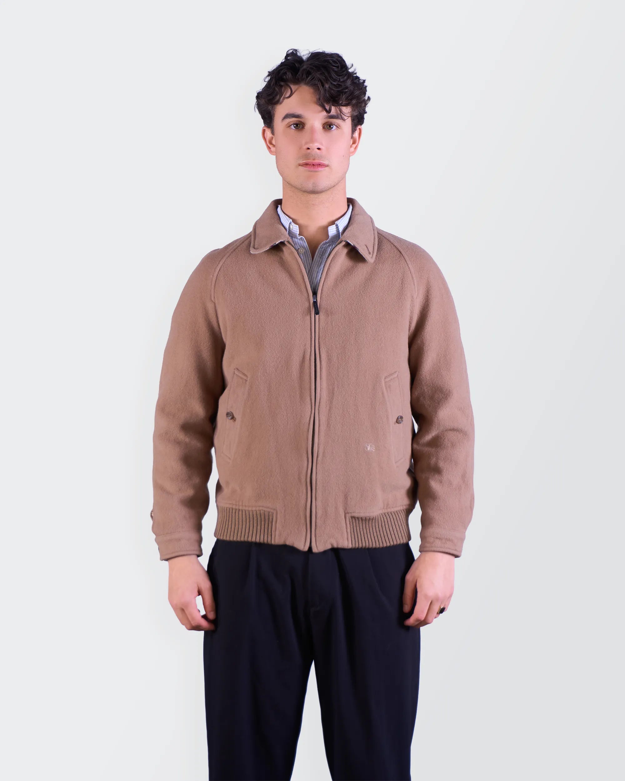 Burberry 2000's Beige Wool Bomber Jacket - S