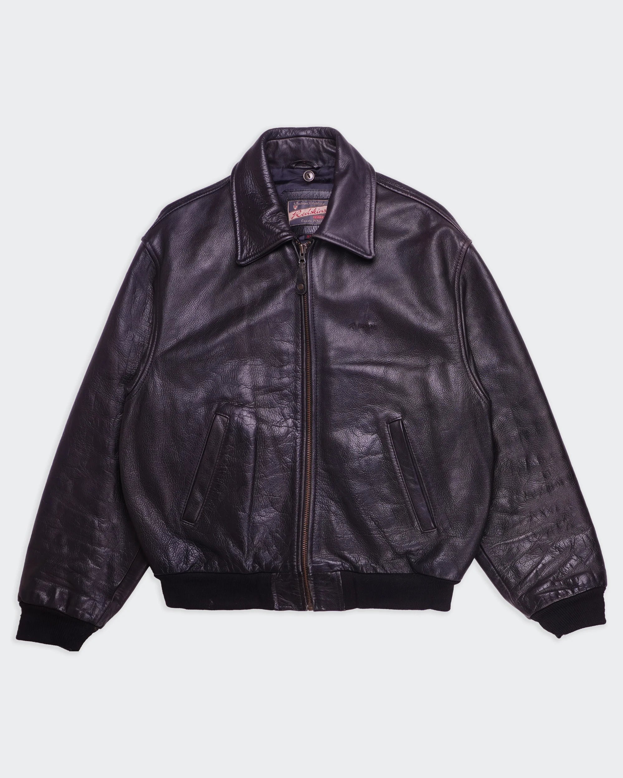 Redskins Black Leather Bomber Jacket - XL
