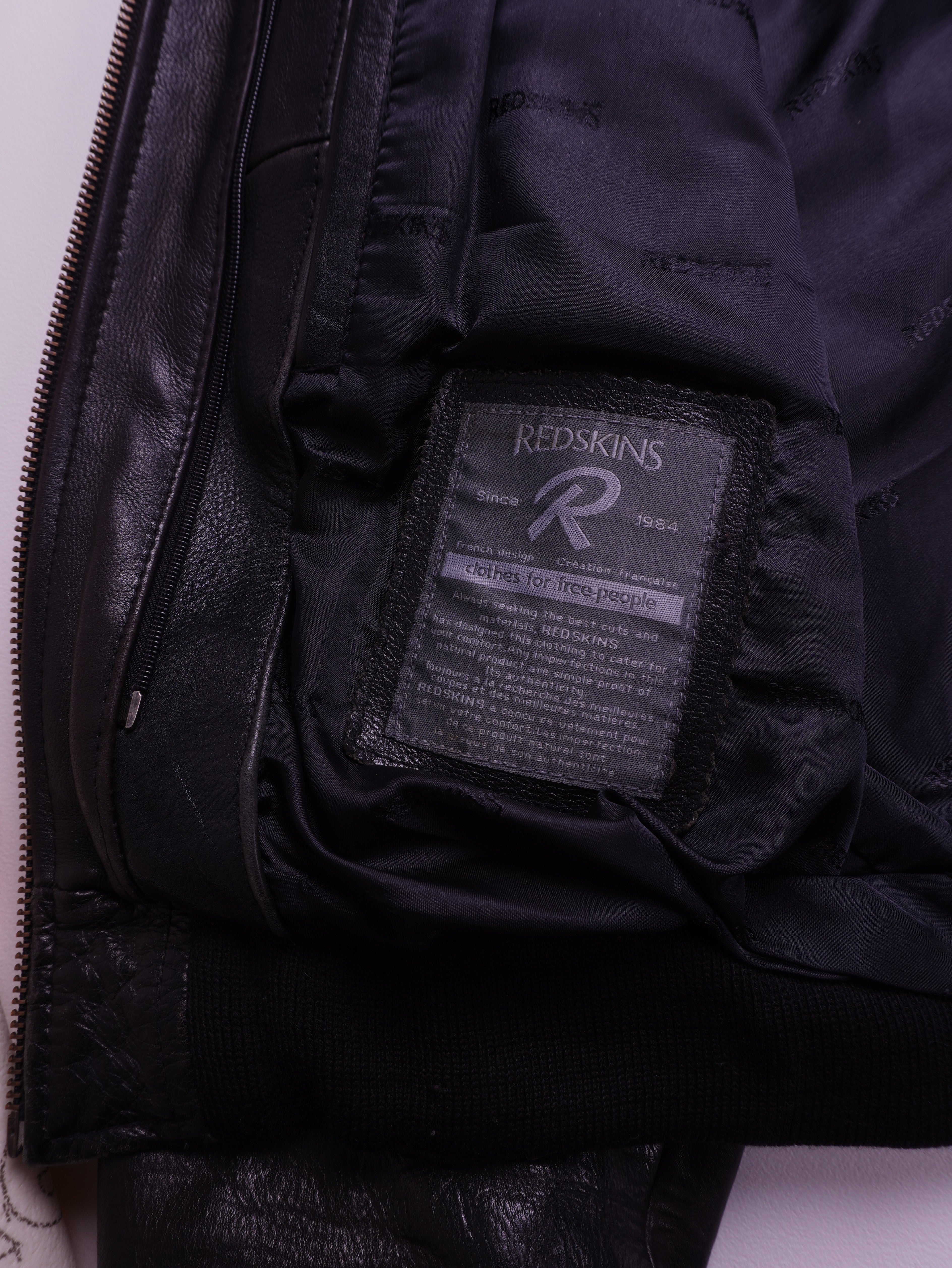 Redskins Black Leather Bomber Jacket - XL