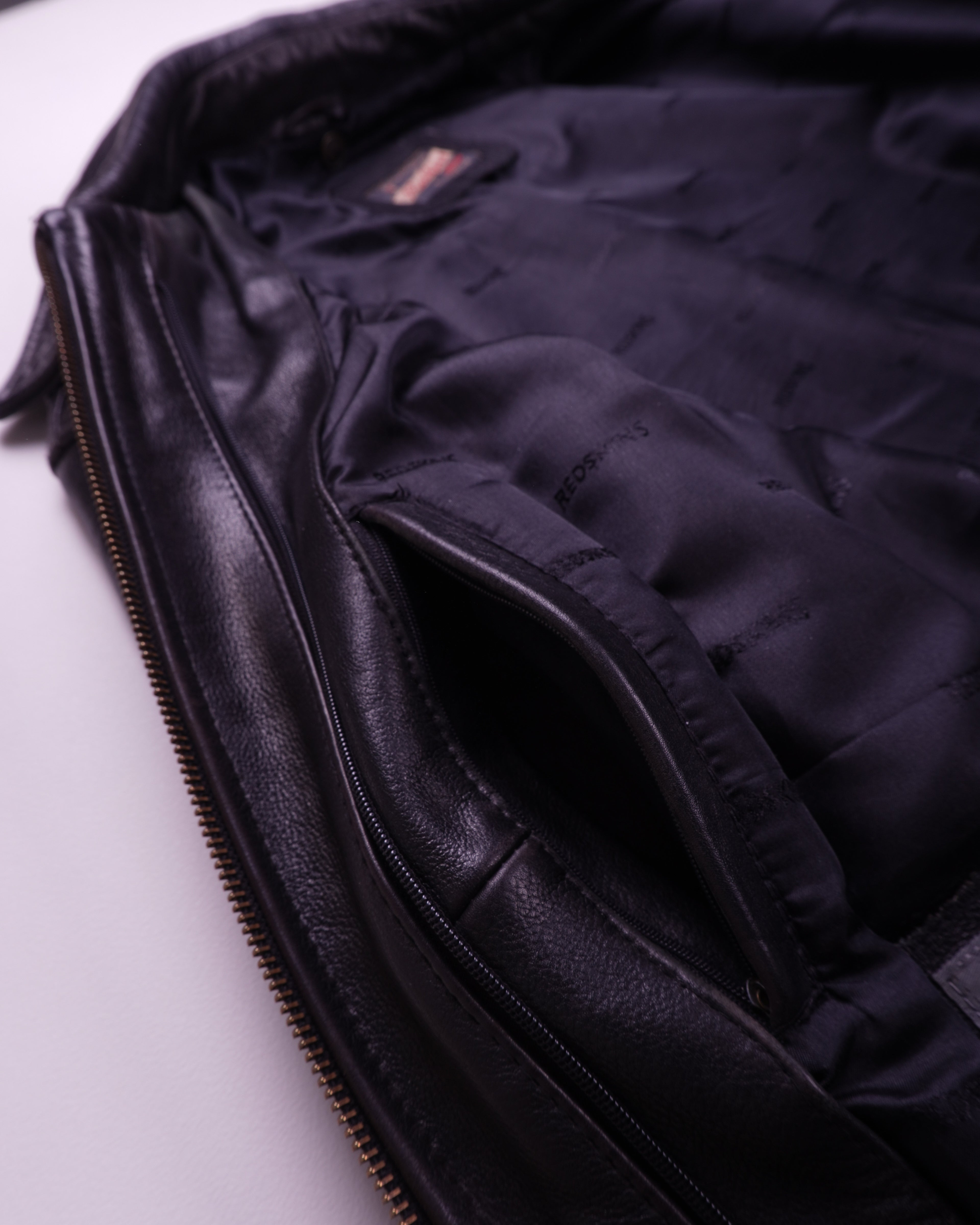 Redskins Black Leather Bomber Jacket - XL