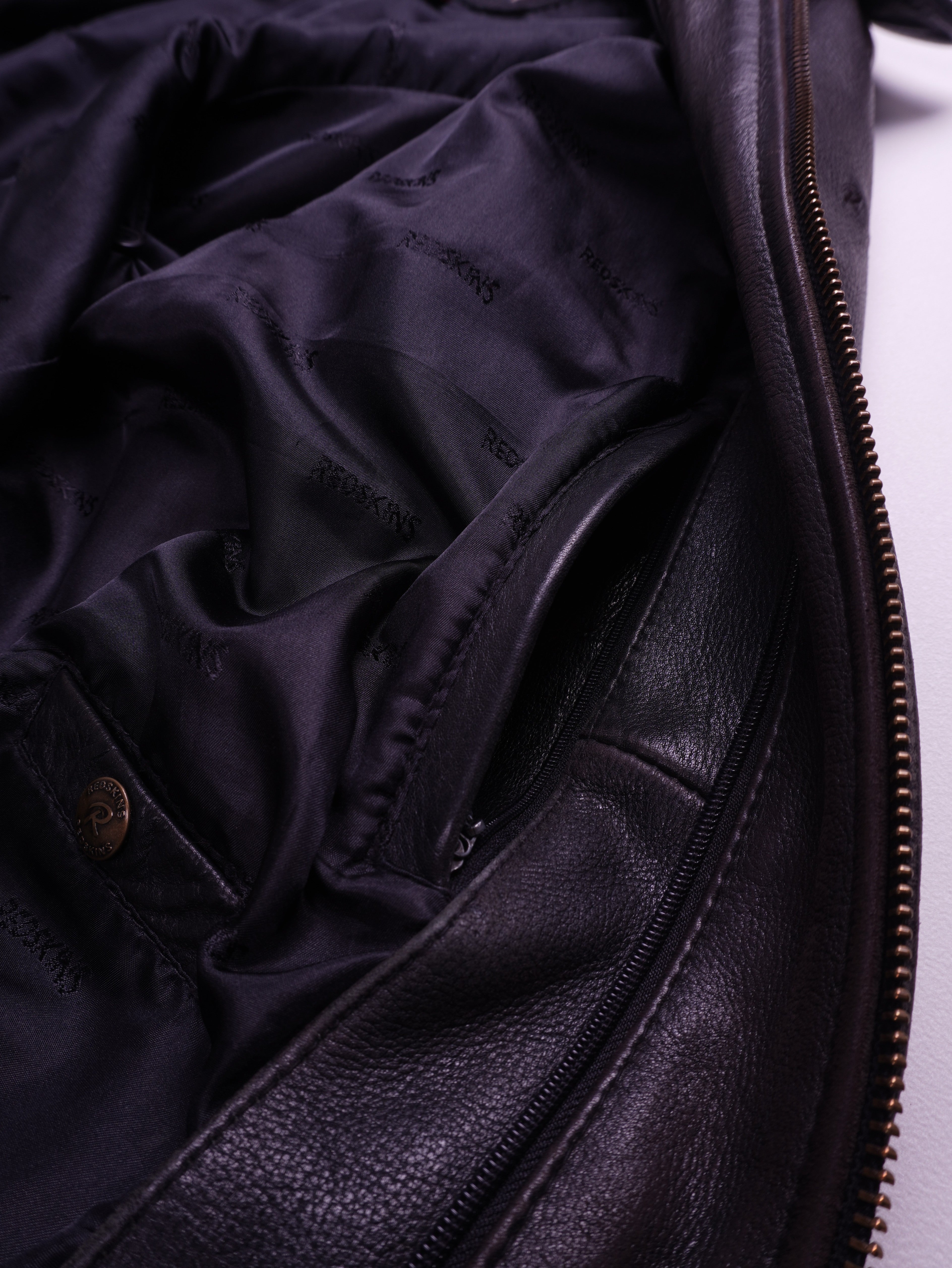 Redskins Black Leather Bomber Jacket - XL