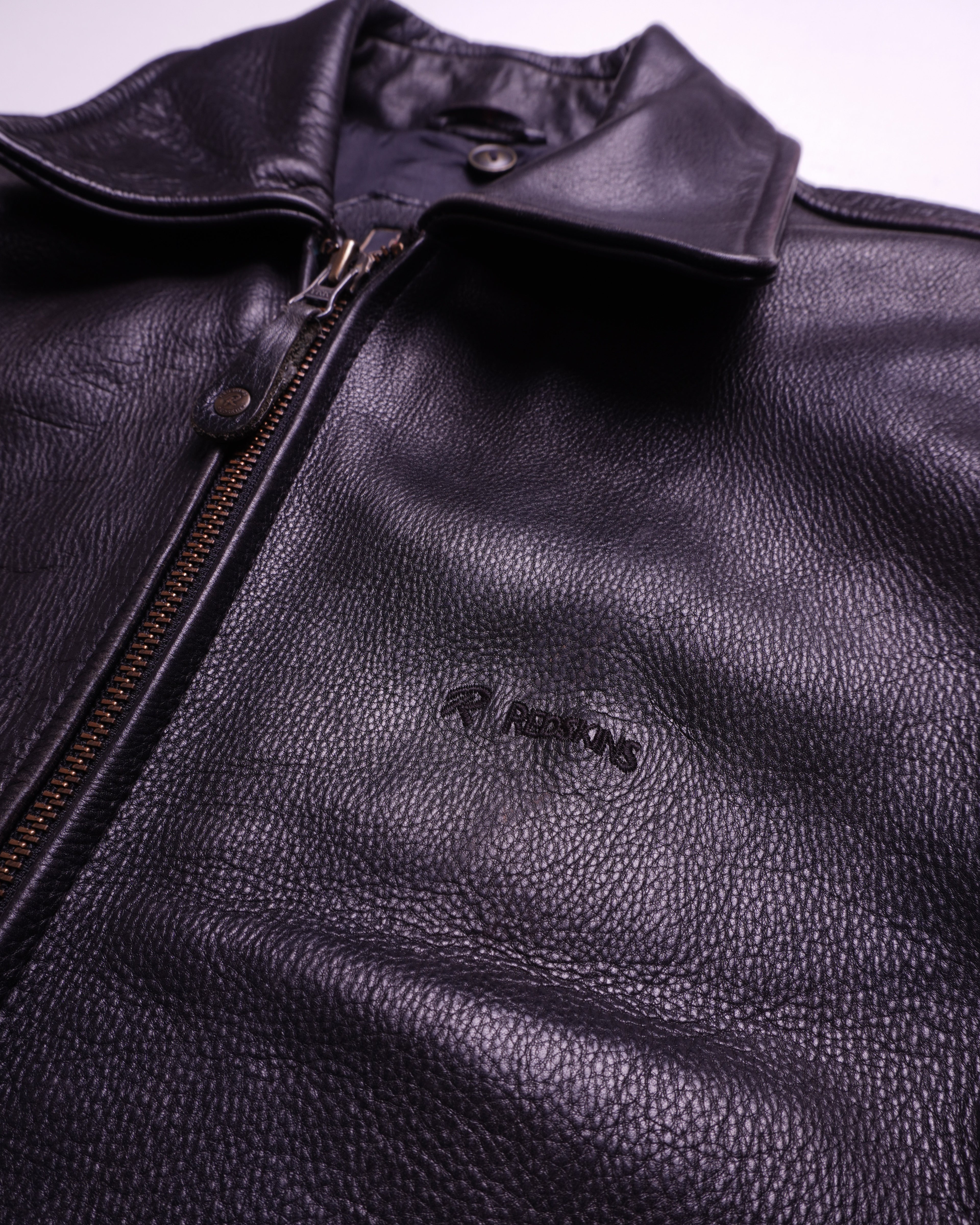 Redskins Black Leather Bomber Jacket - XL