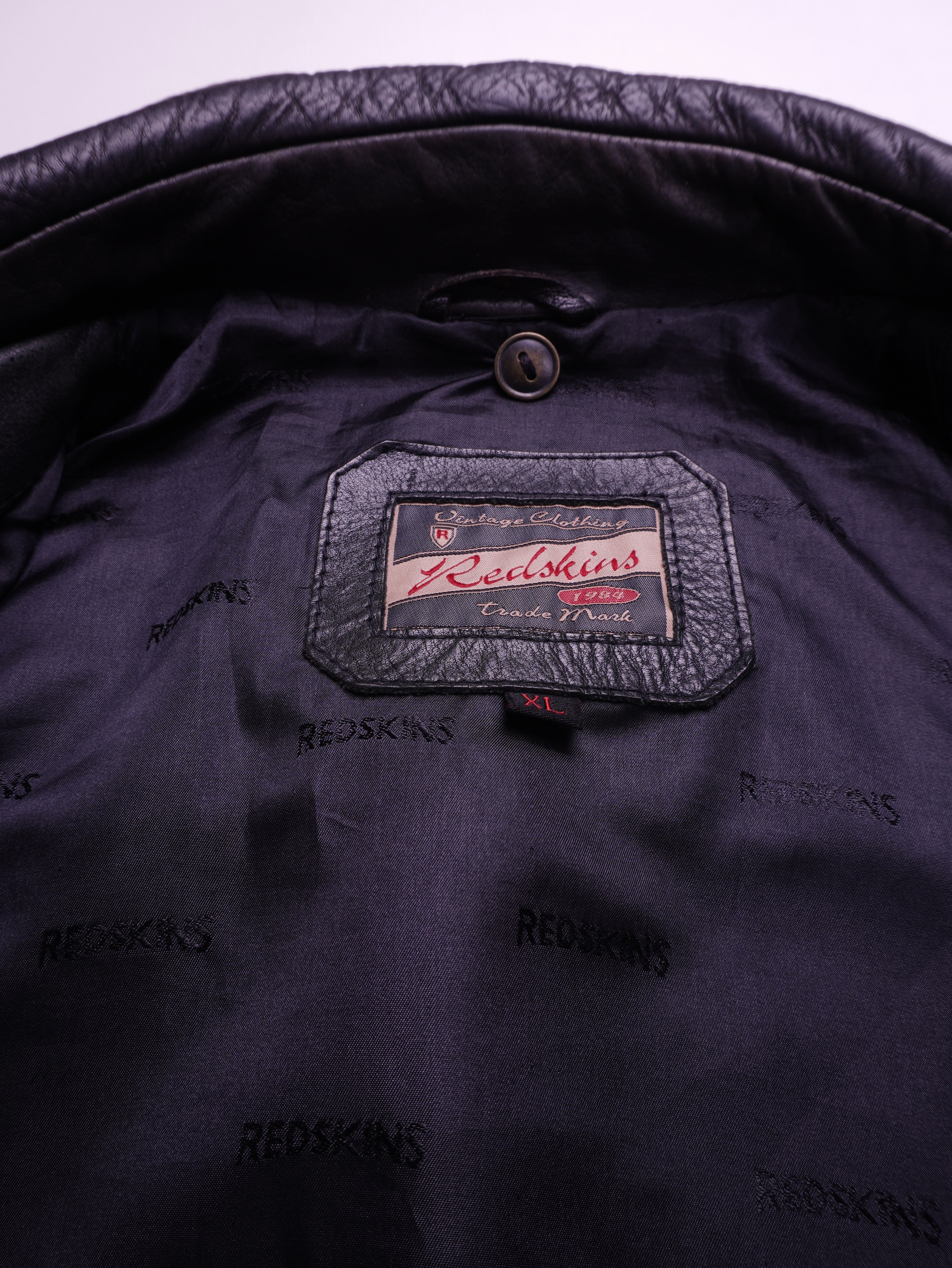 Redskins Black Leather Bomber Jacket - XL