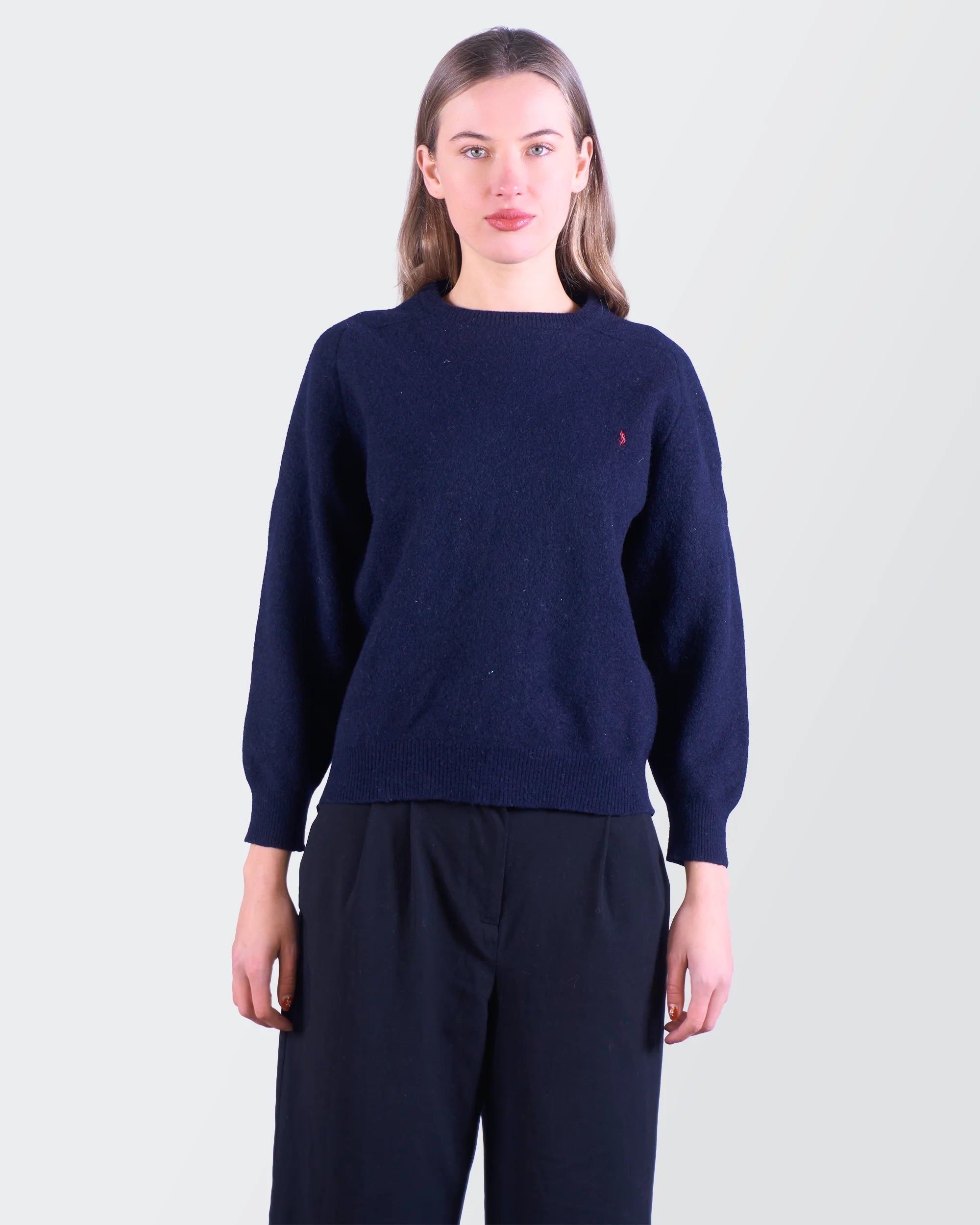 Yves Saint Laurent Navy Wool Crewneck Sweater - XS