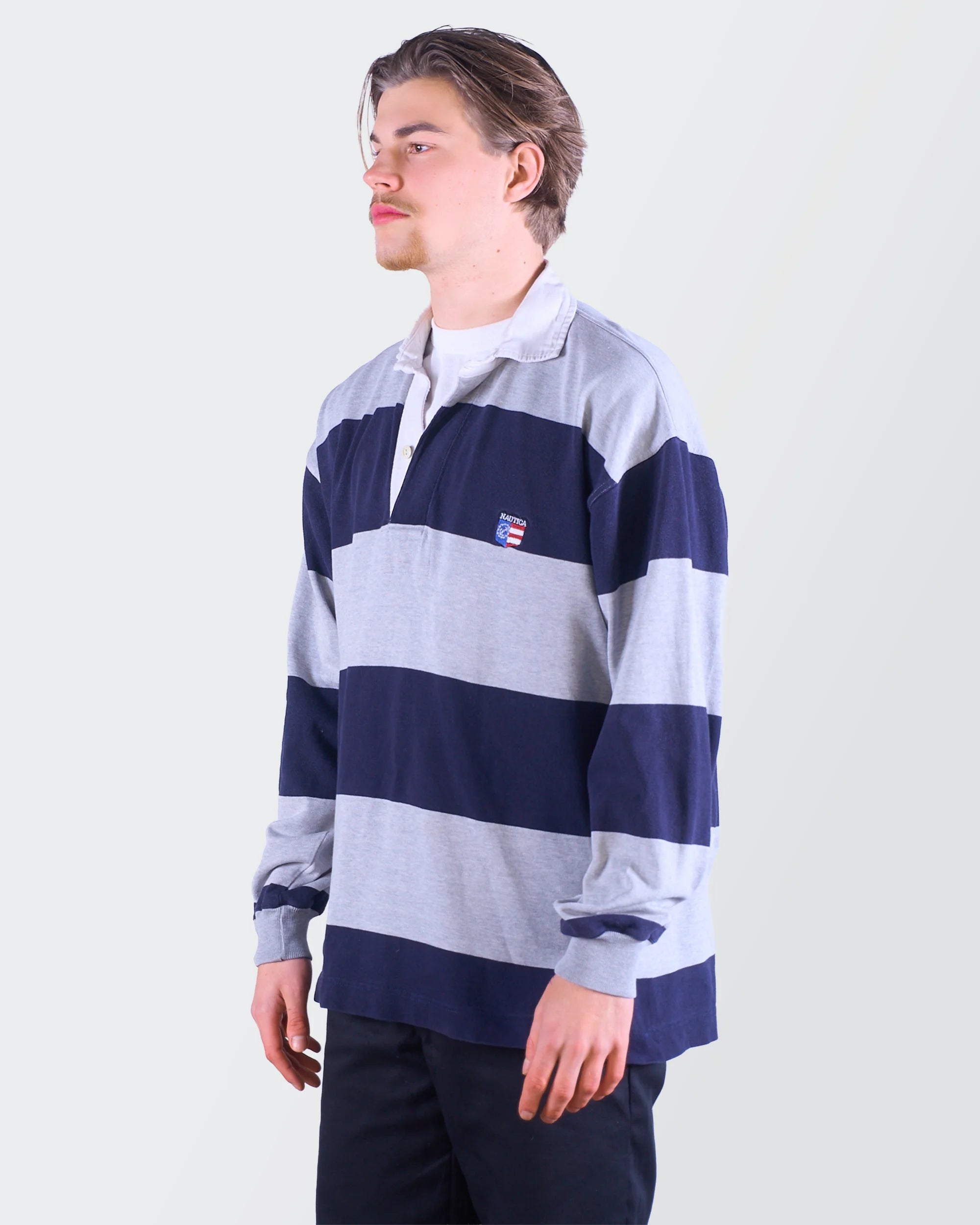 Nautica Navy  Long Sleeve Polo Shirt - L