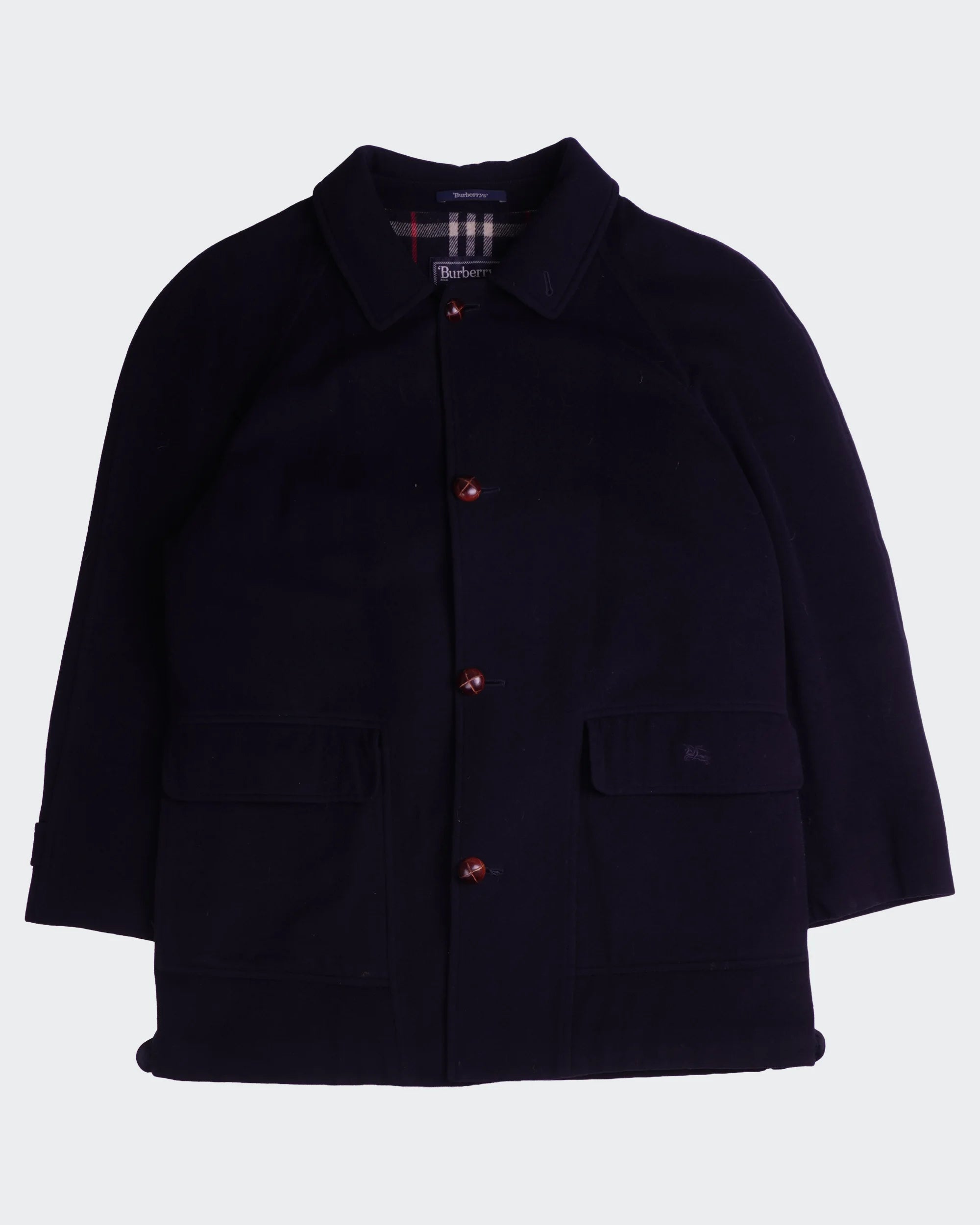 Burberry 1990's Navy Wool Car Coat - L