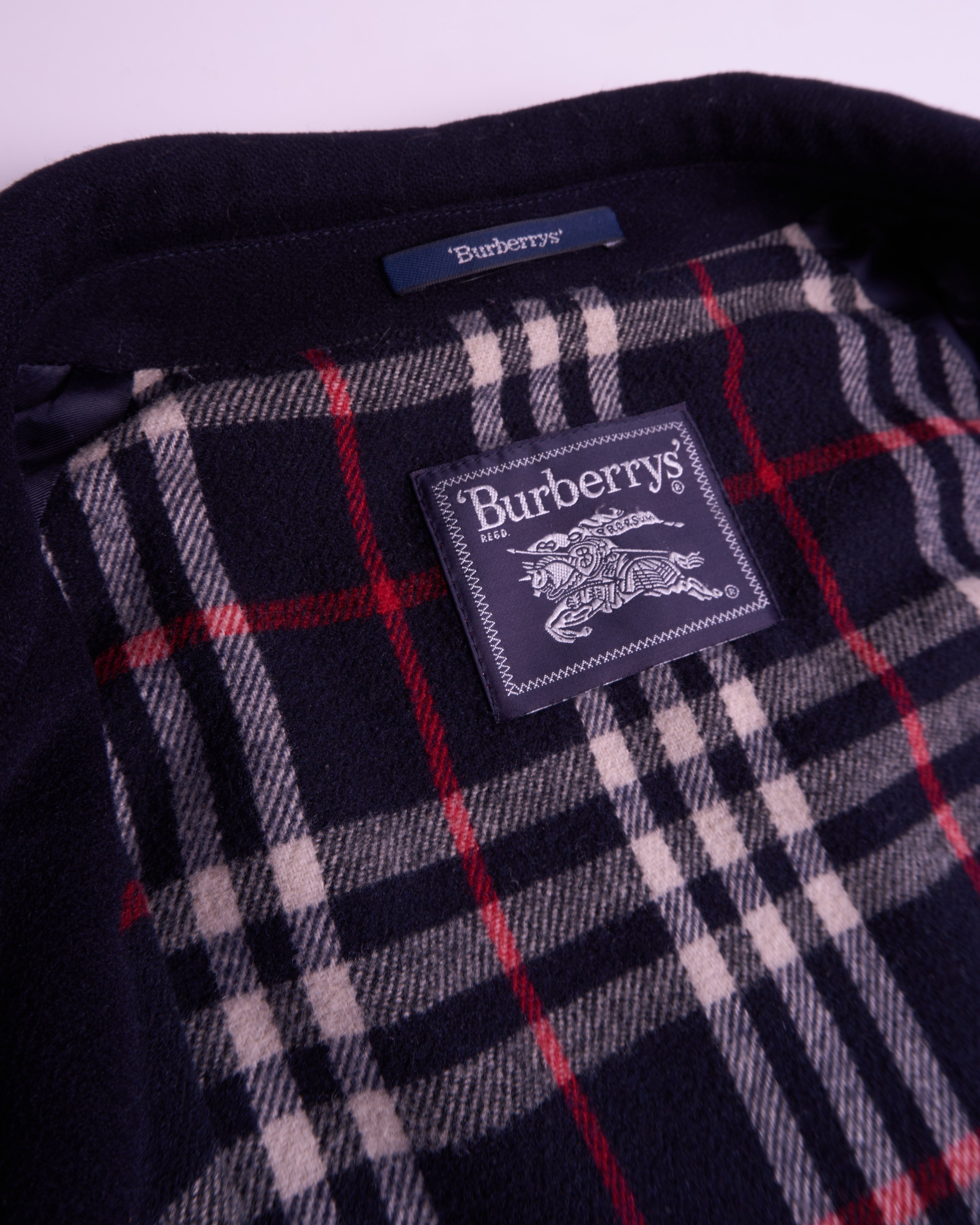 Burberry 1990's Navy Wool Car Coat - L
