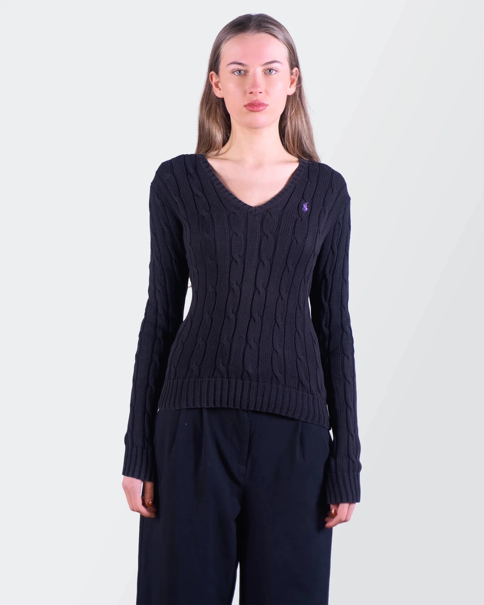 Ralph Lauren Black Cable Knit Sweater - S