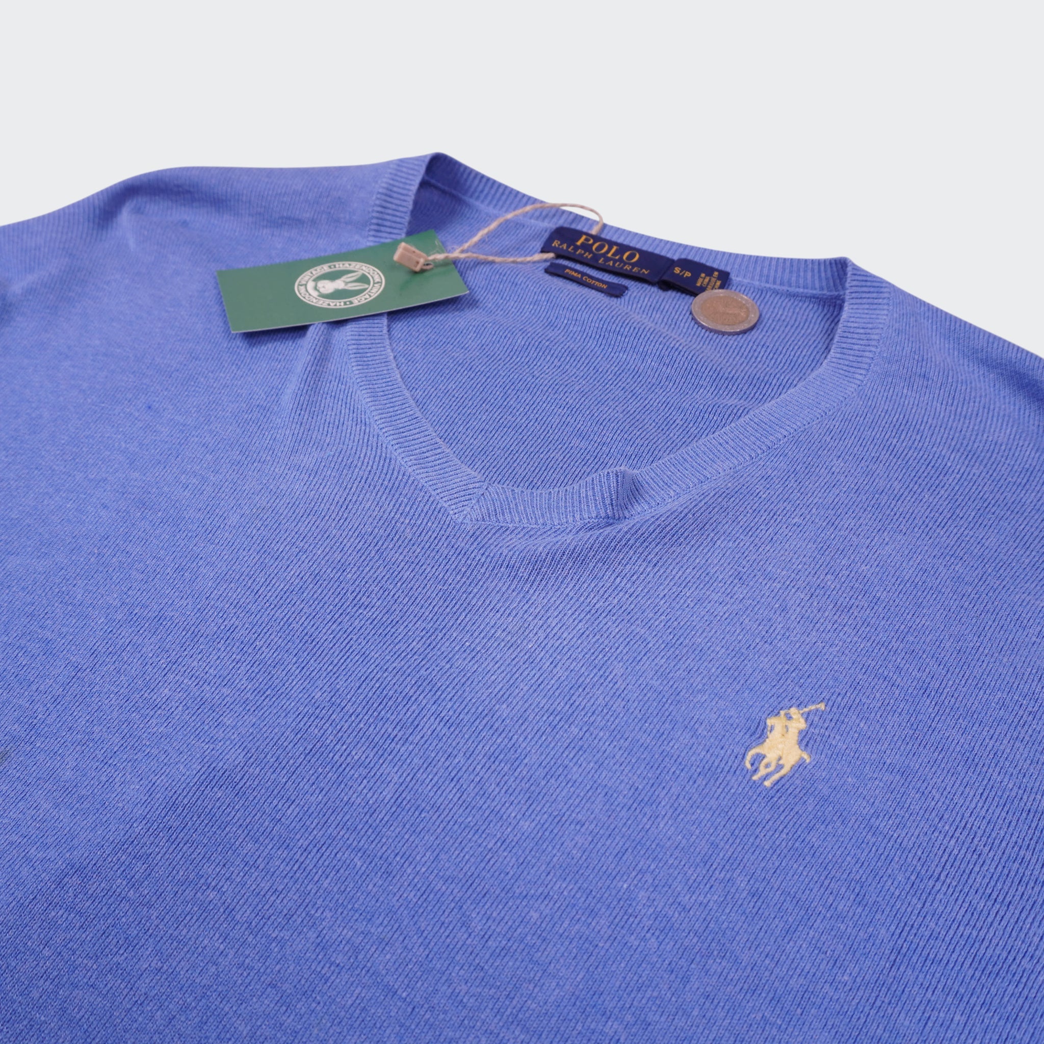 Ralph Lauren Blue Cotton V - neck Sweater - S