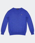 Ralph Lauren Blue Cotton V - neck Sweater - XL