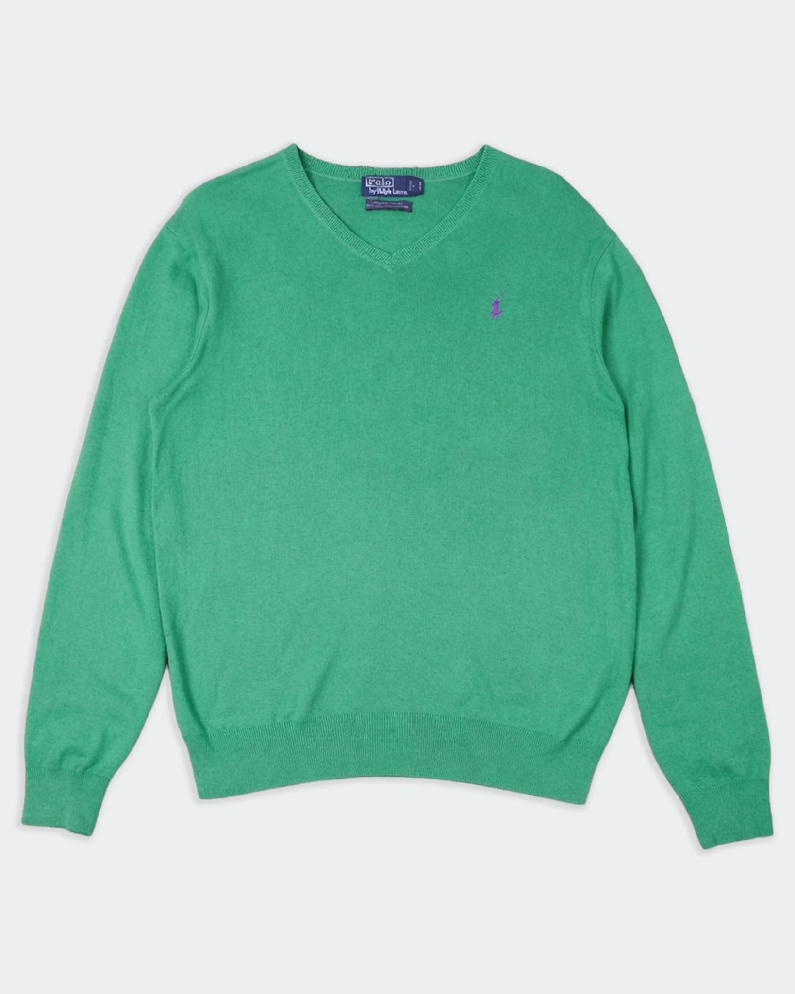 Ralph Lauren Green Cotton V - neck Sweater - M