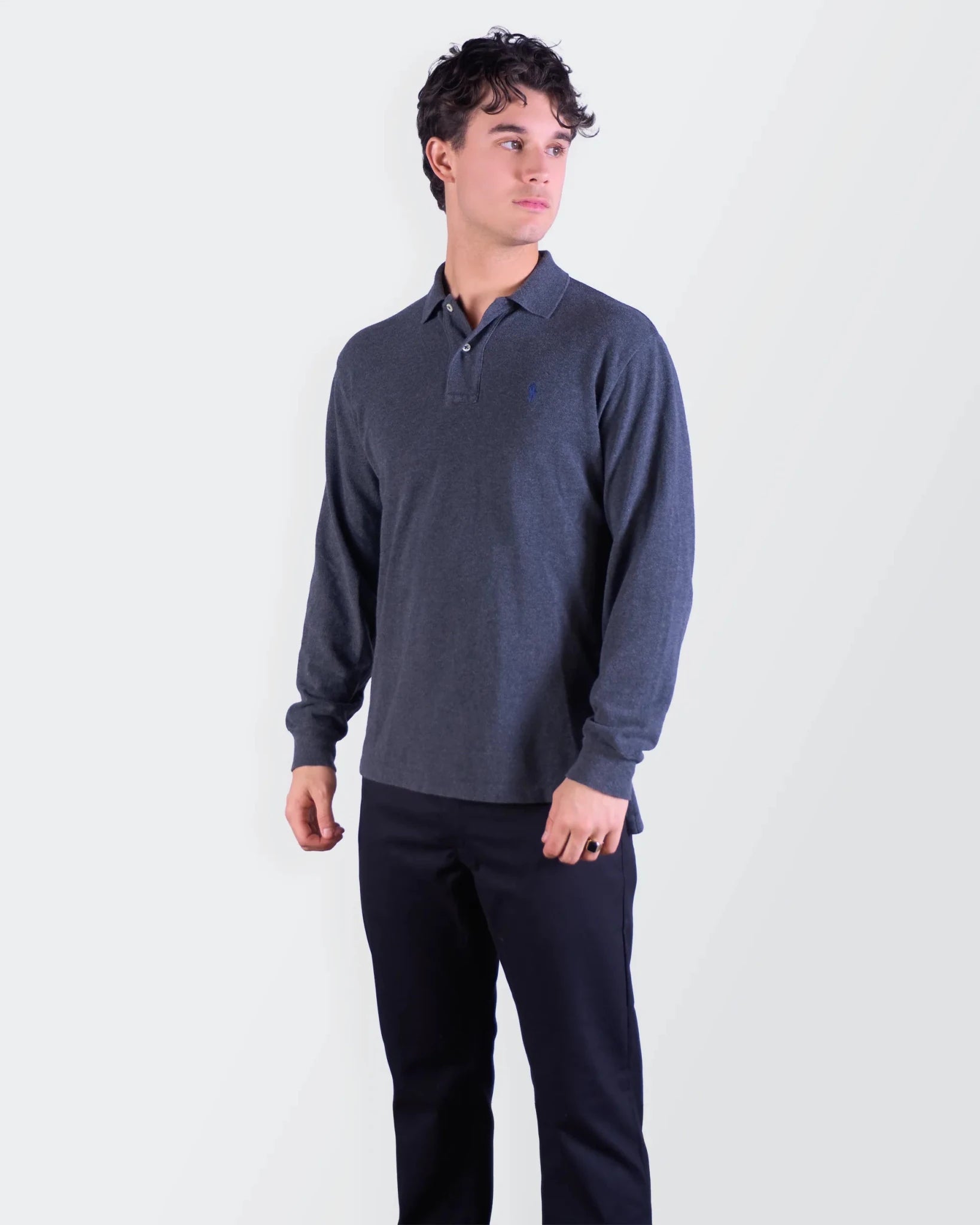Ralph Lauren Grey Cotton Long Sleeve Polo Shirt - M