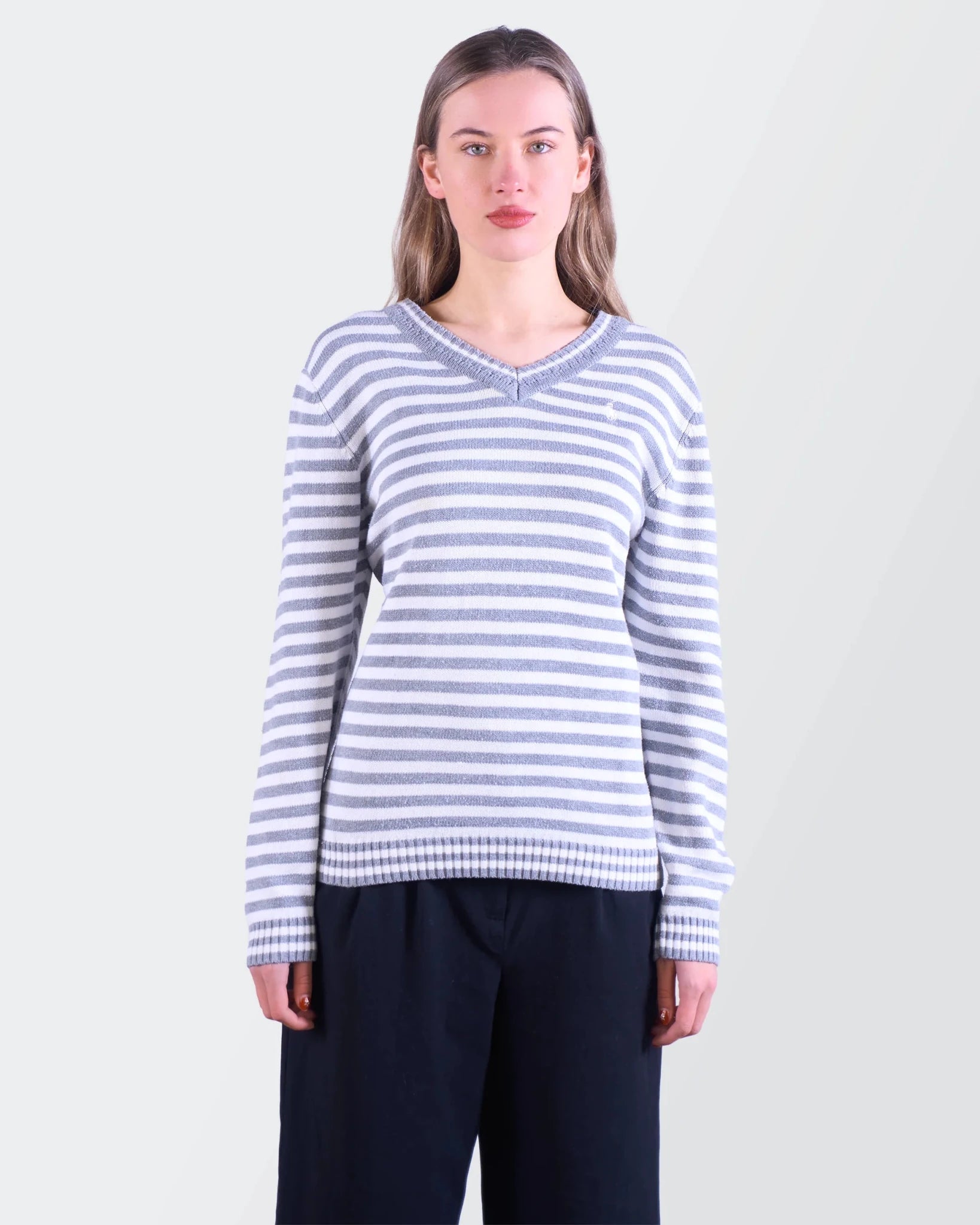 Ralph Lauren Grey Cotton V - neck Sweater - M
