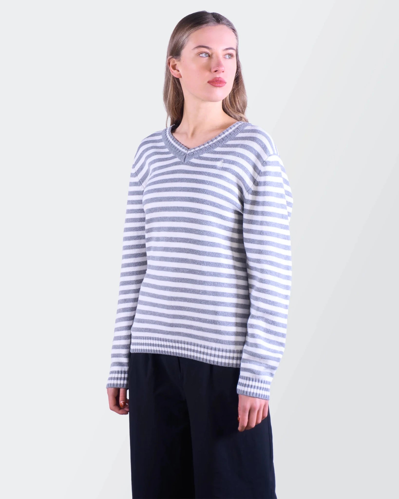 Ralph Lauren Grey Cotton V - neck Sweater - M