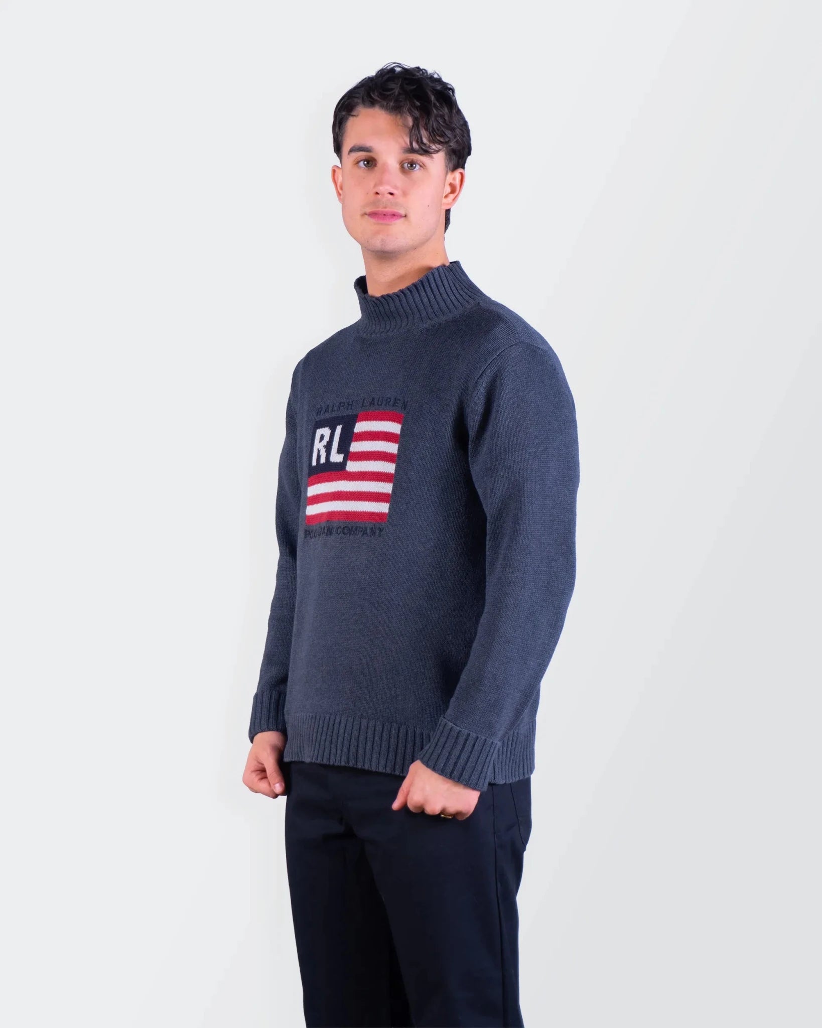 Ralph Lauren Grey Flag Turtleneck Sweater M