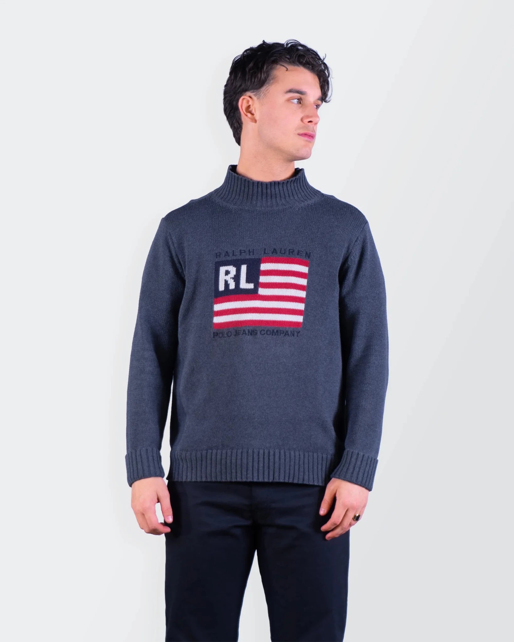 Ralph Lauren Grey Flag Turtleneck Sweater M