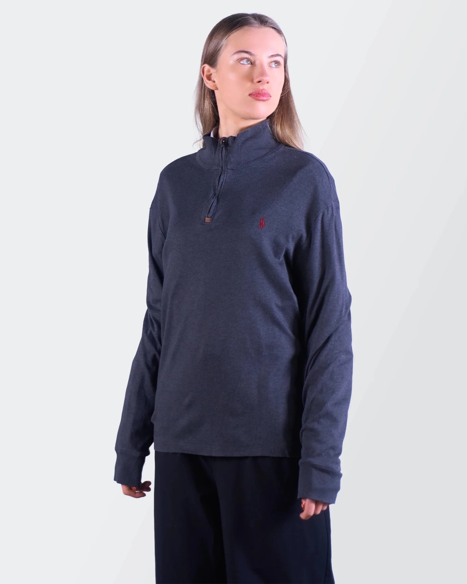 Ralph Lauren Navy Cotton Quarter - zip Sweater - L