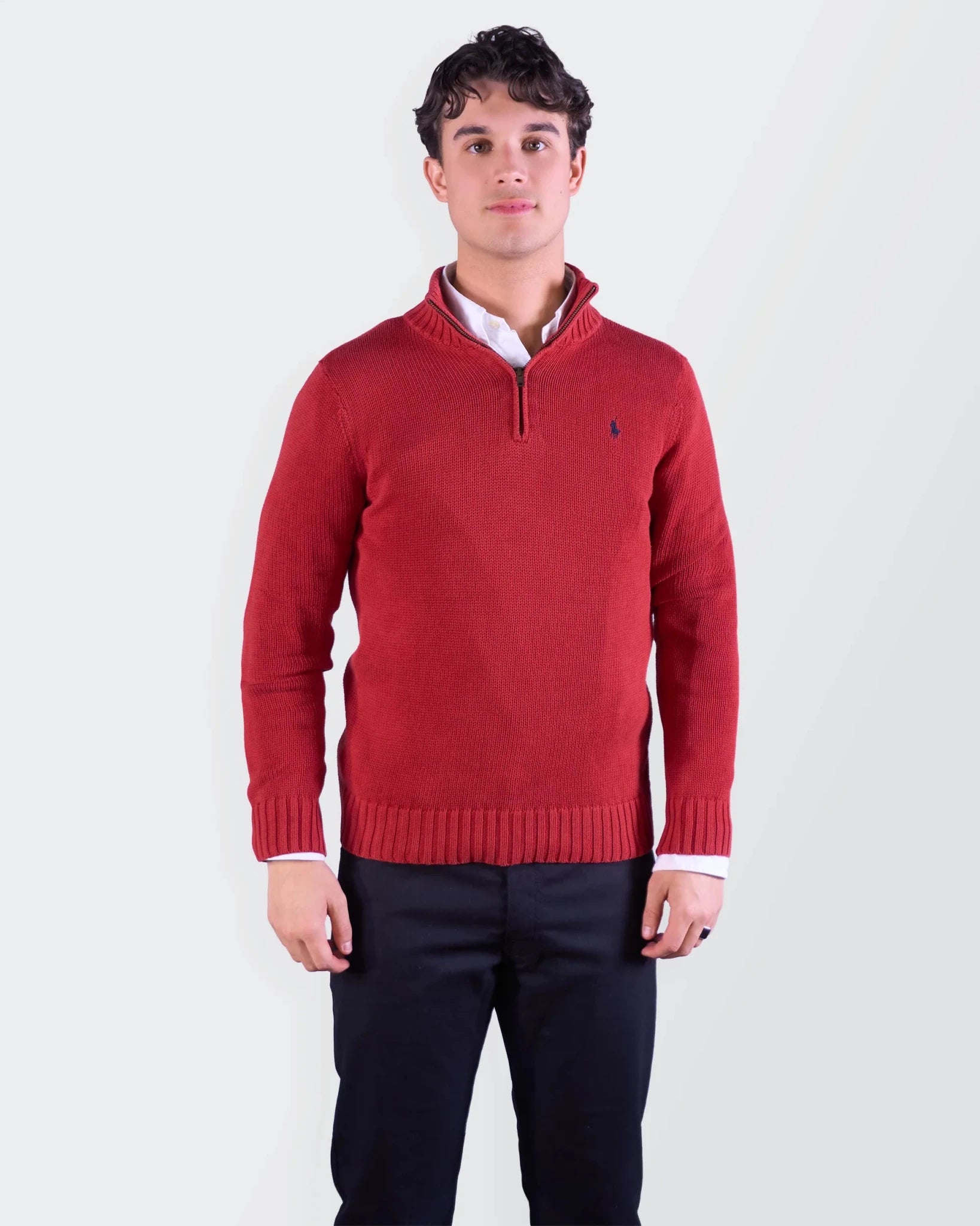 Ralph Lauren Red Cotton Quarter - zip Sweater - M