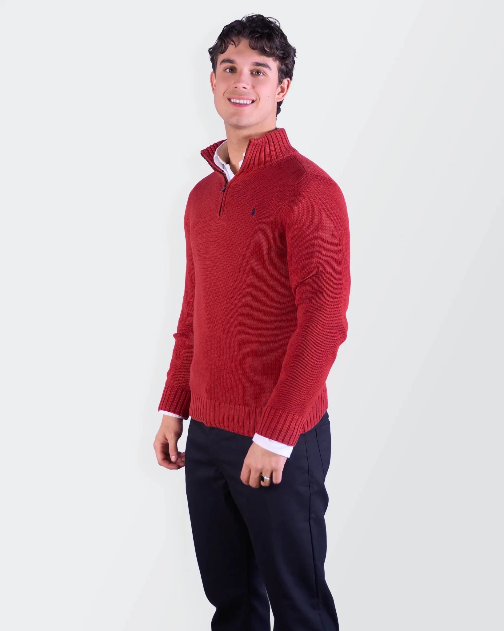 Ralph Lauren Red Cotton Quarter - zip Sweater - M