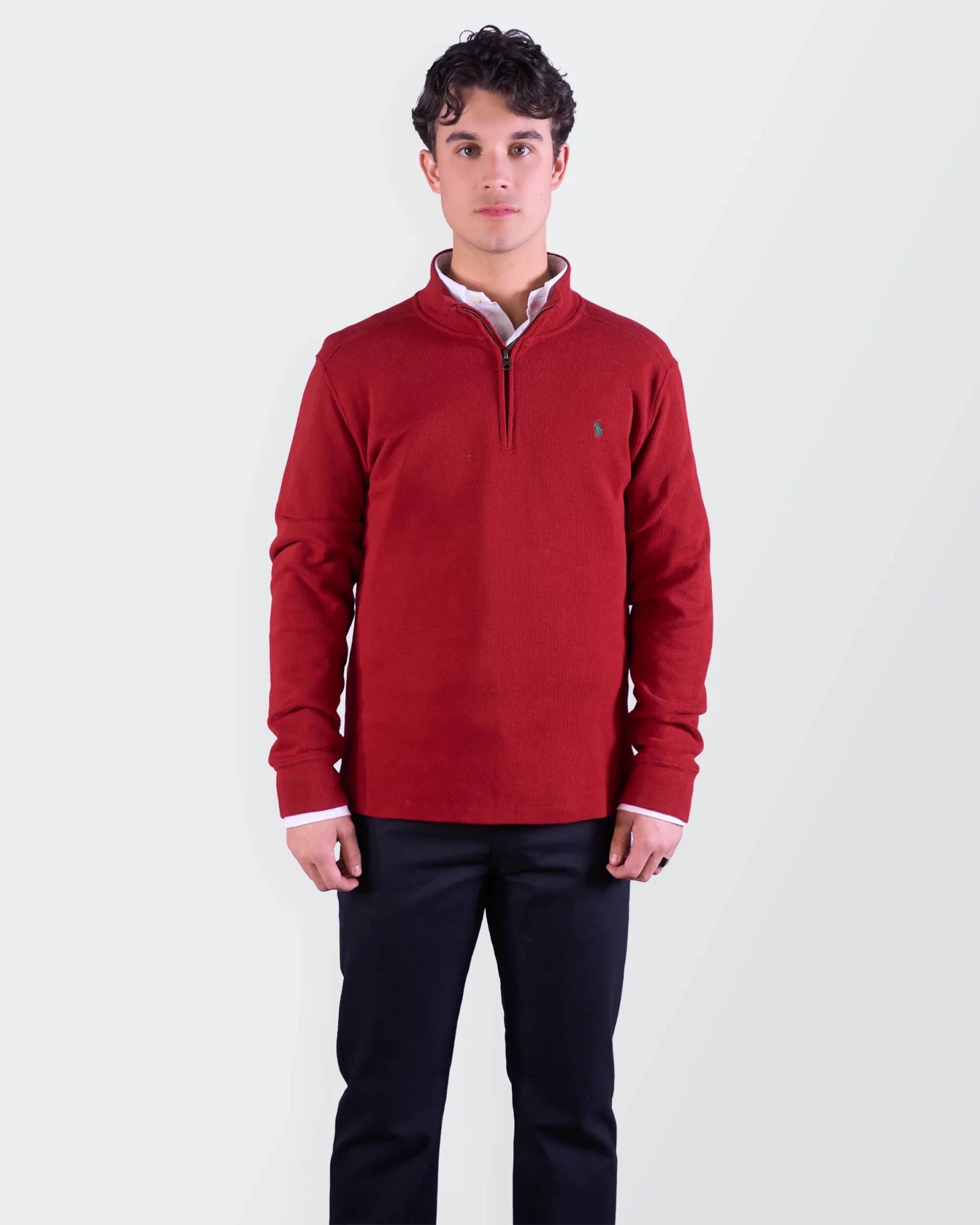 Ralph Lauren Red Cotton Quarter - zip Sweater - M
