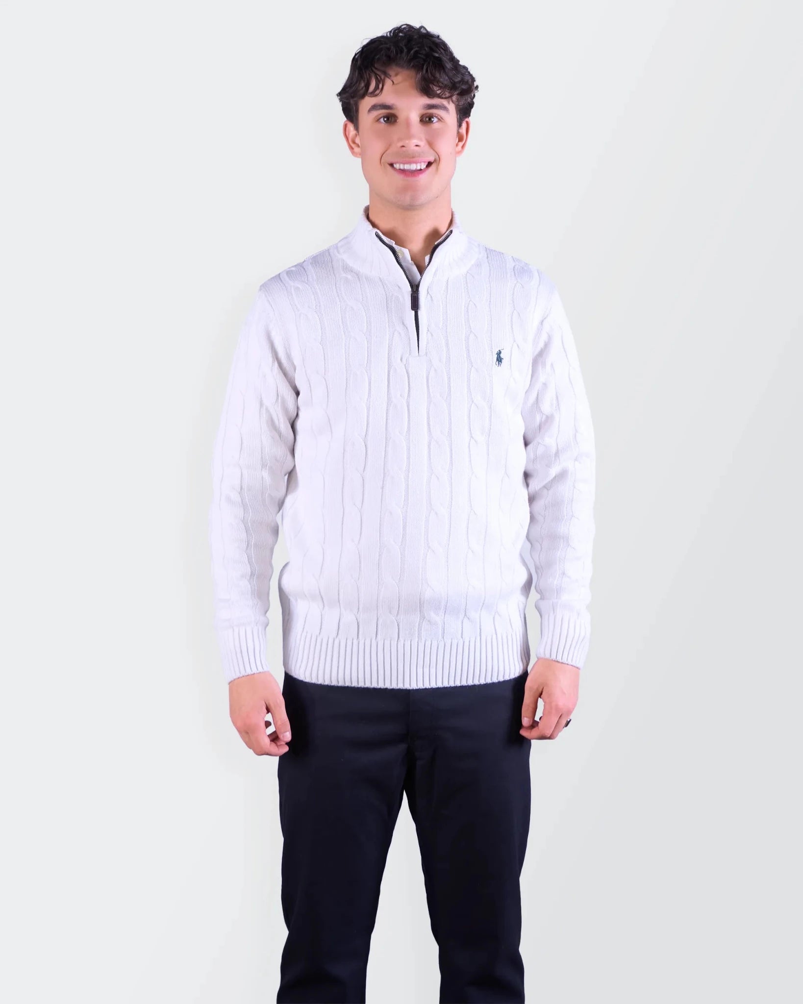 Ralph Lauren White Cotton Quarter - zip Sweater - M