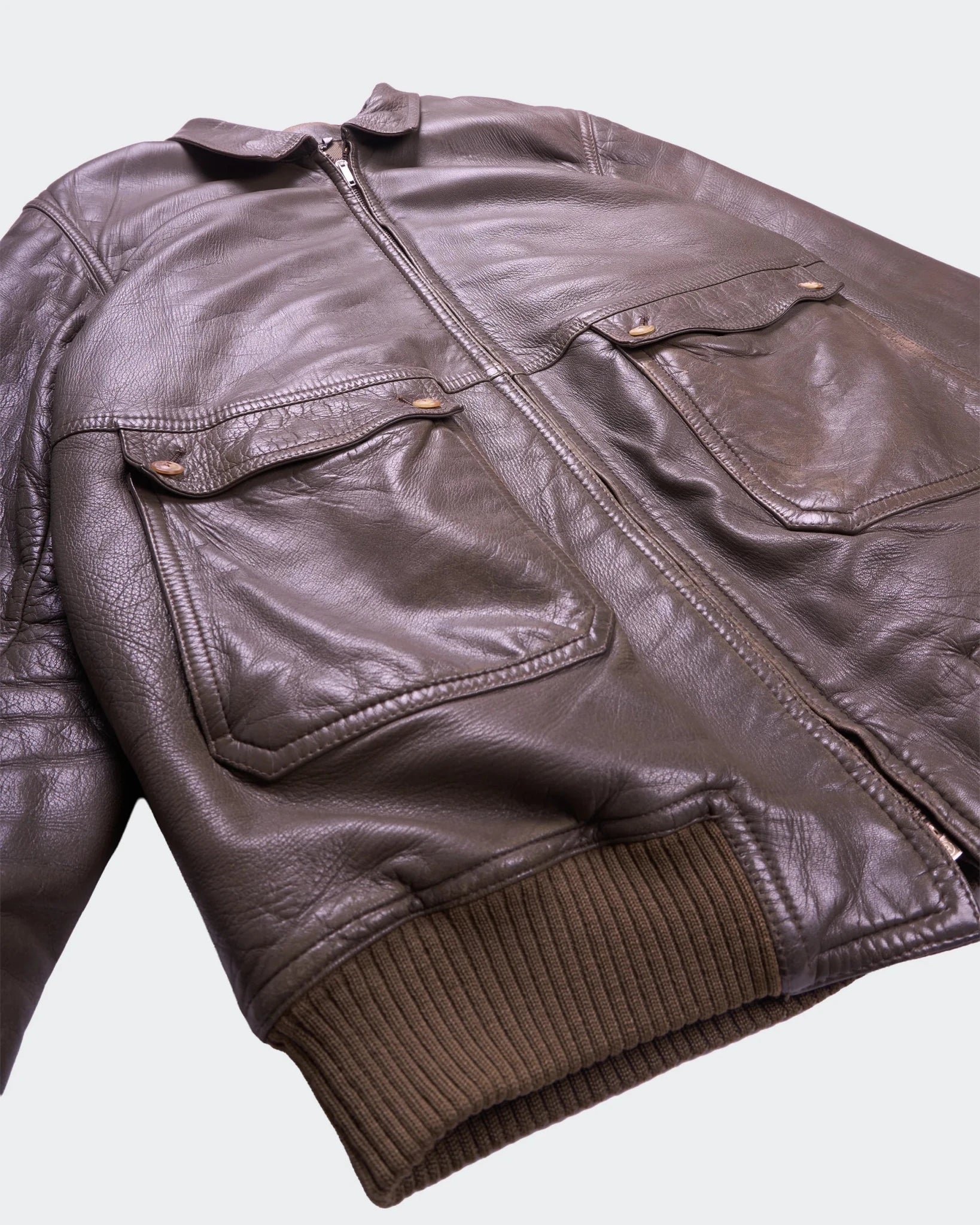 Rare Vintage Burberry 1990's Green Leather Bomber Jacket - M