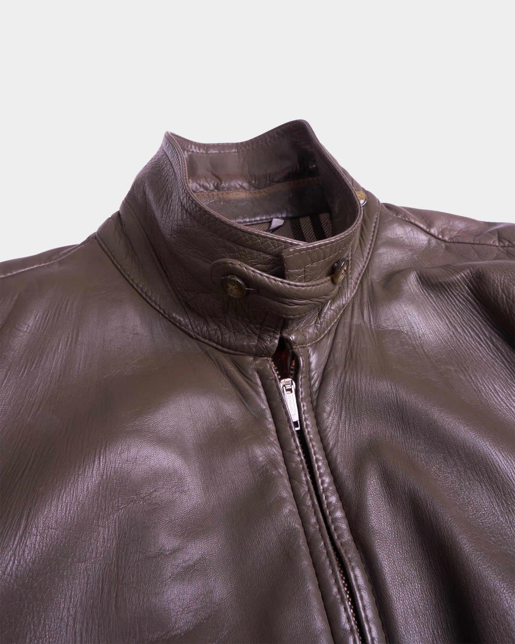 Rare Vintage Burberry 1990's Green Leather Bomber Jacket - M