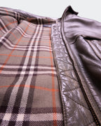 Rare Vintage Burberry 1990's Green Leather Bomber Jacket - M