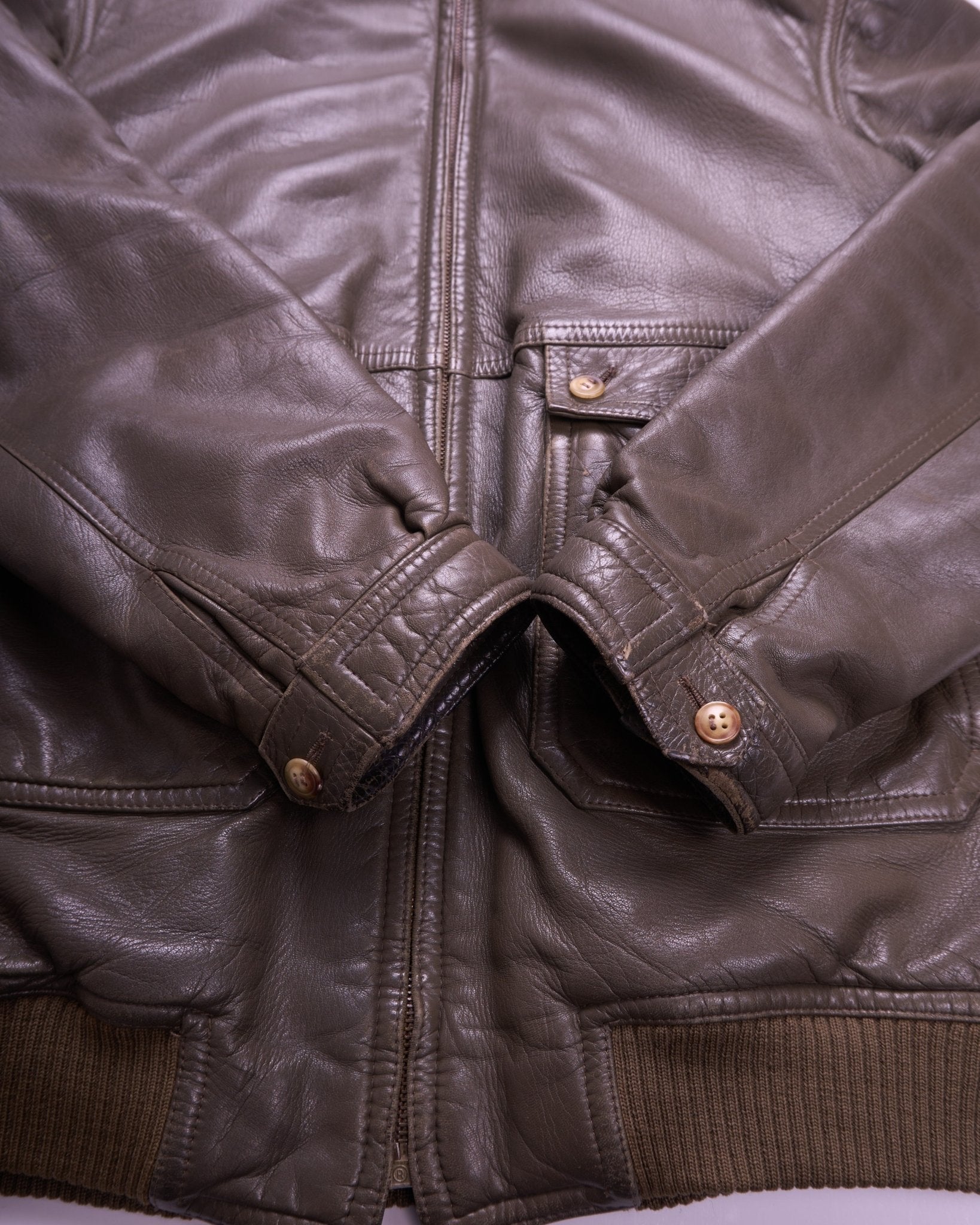Rare Vintage Burberry 1990's Green Leather Bomber Jacket - M