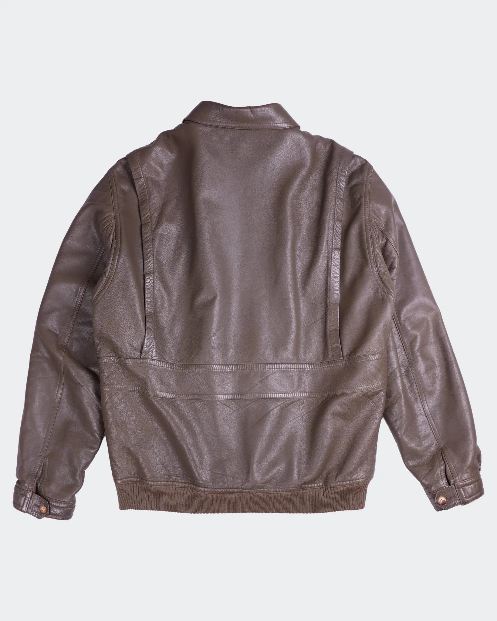 Rare Vintage Burberry 1990's Green Leather Bomber Jacket - M