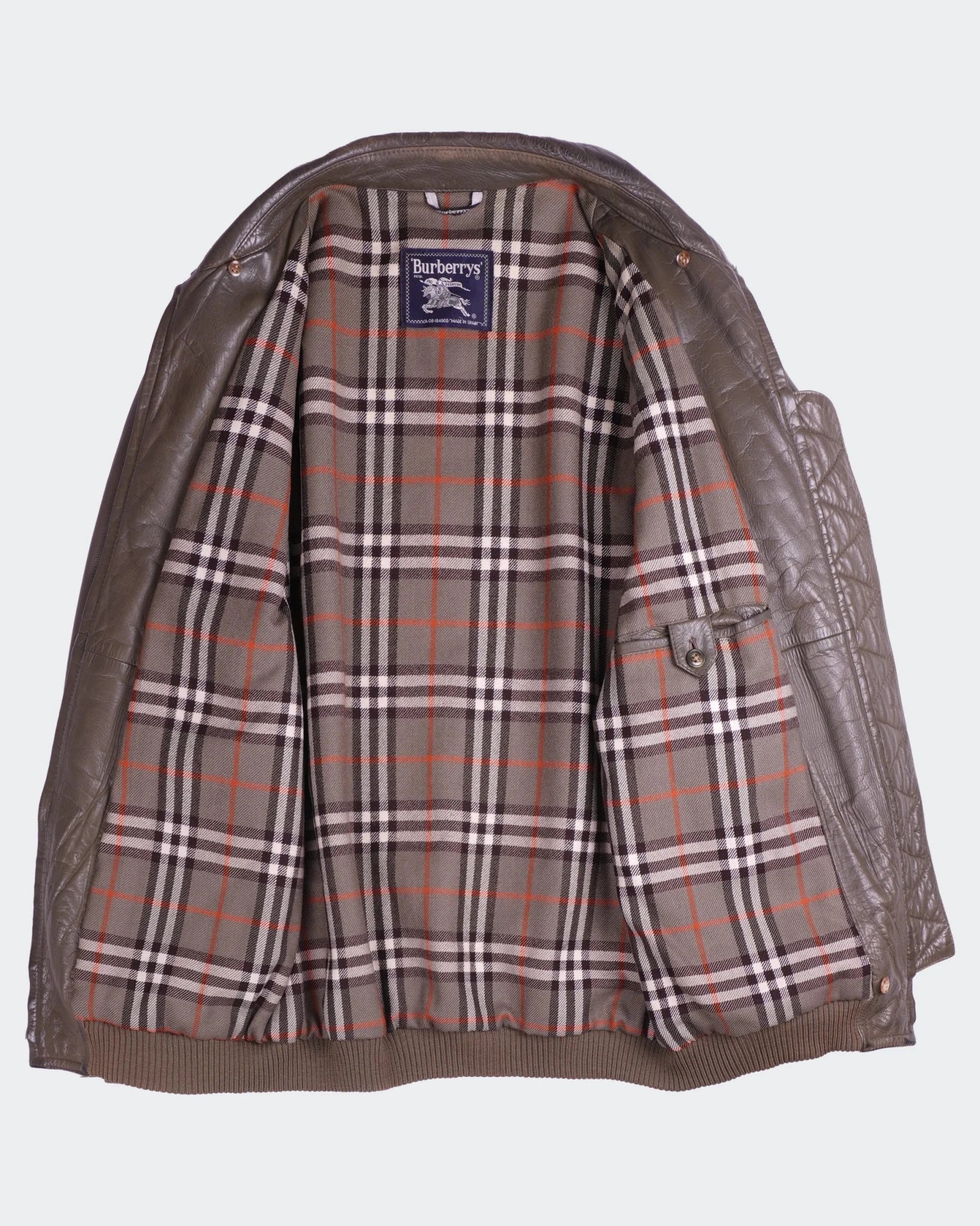 Rare Vintage Burberry 1990's Green Leather Bomber Jacket - M