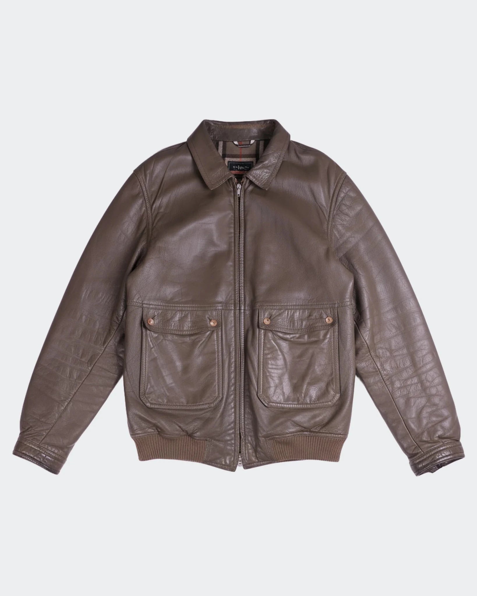 Rare Vintage Burberry 1990's Green Leather Bomber Jacket - M