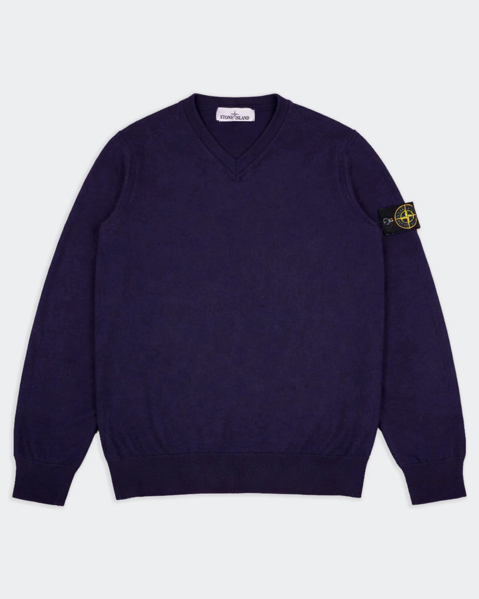 Stone Island Navy Wool V - neck Sweater - S