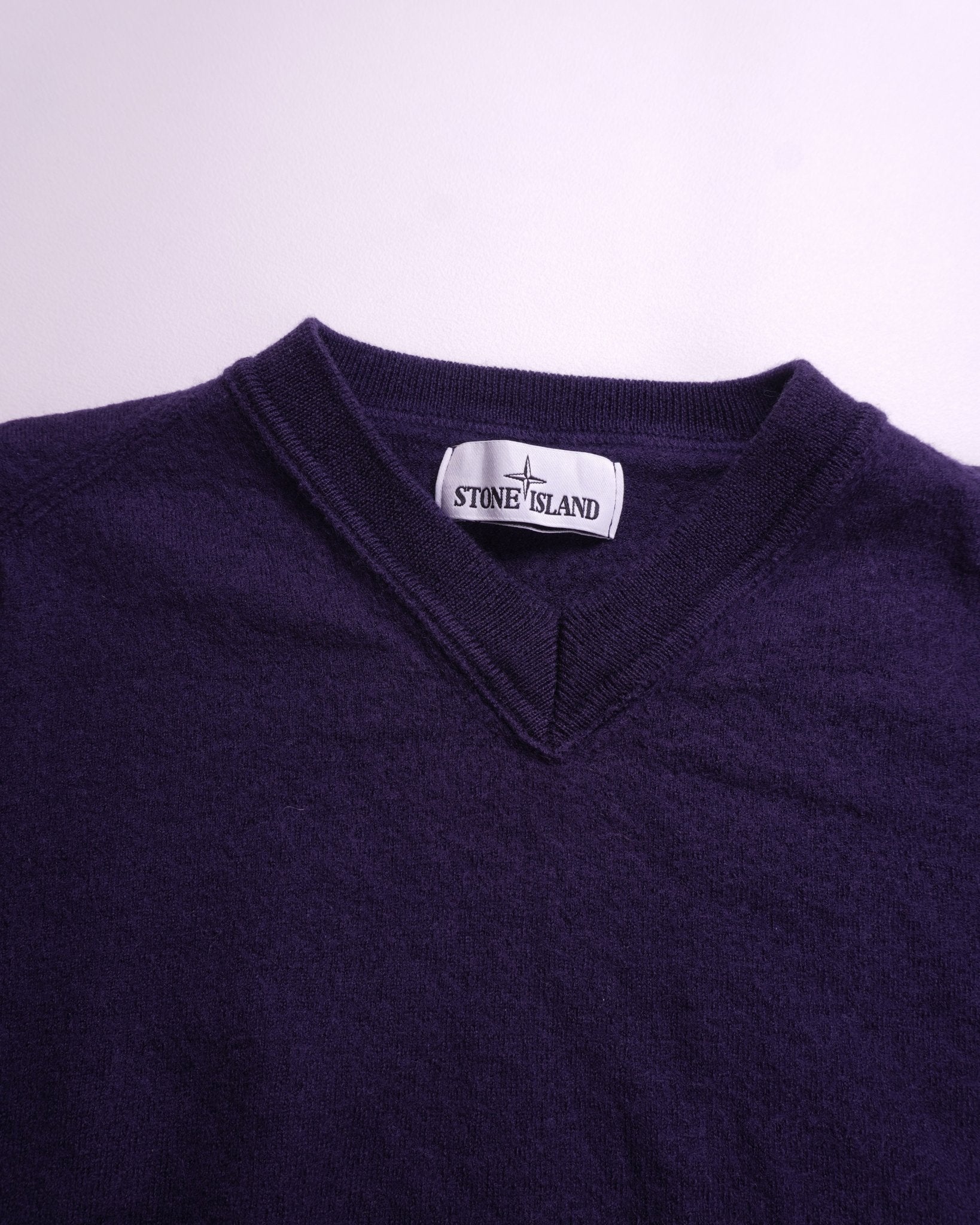 Stone Island Navy Wool V - neck Sweater - S