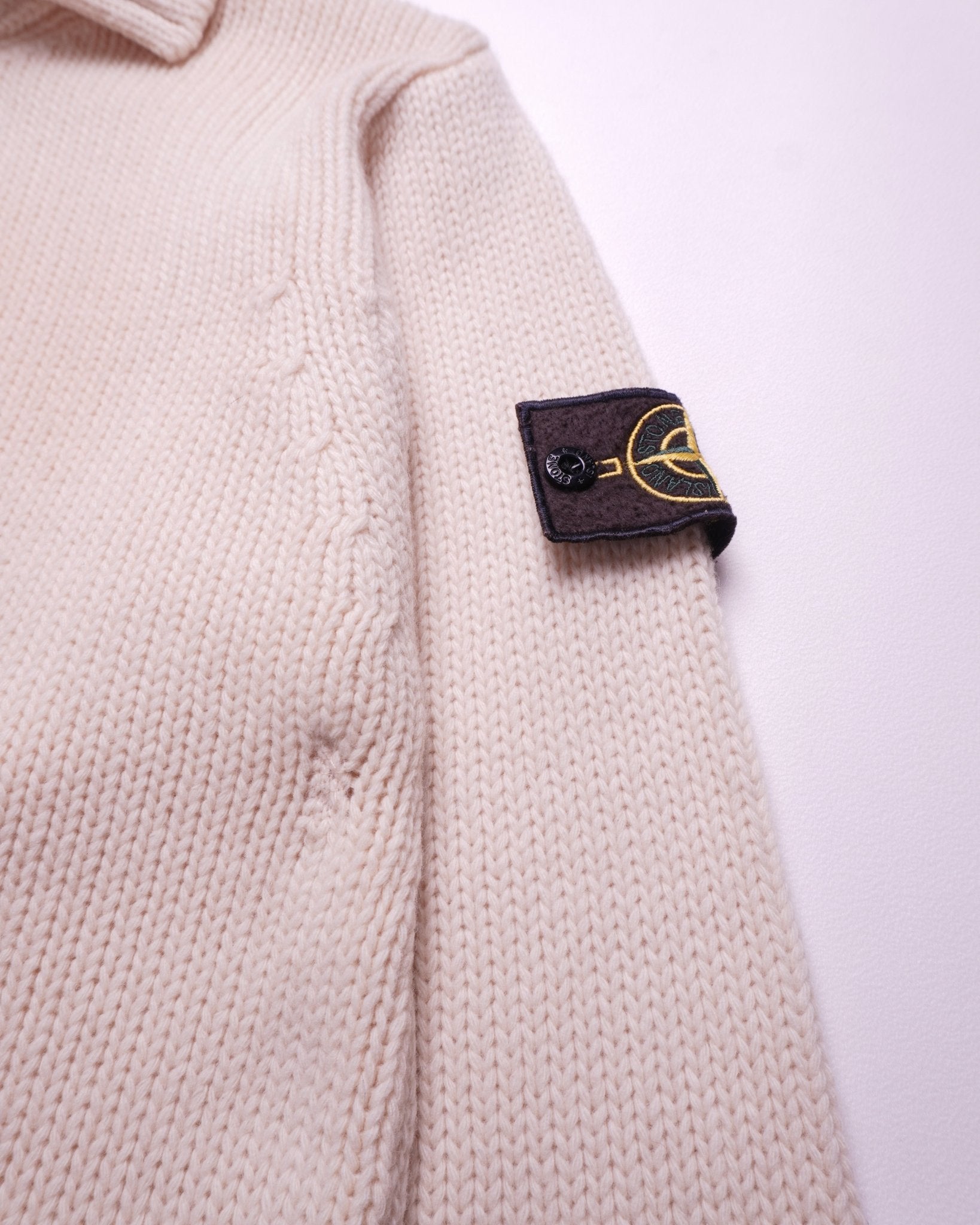 Stone Island White Knit Polo Shirt - L