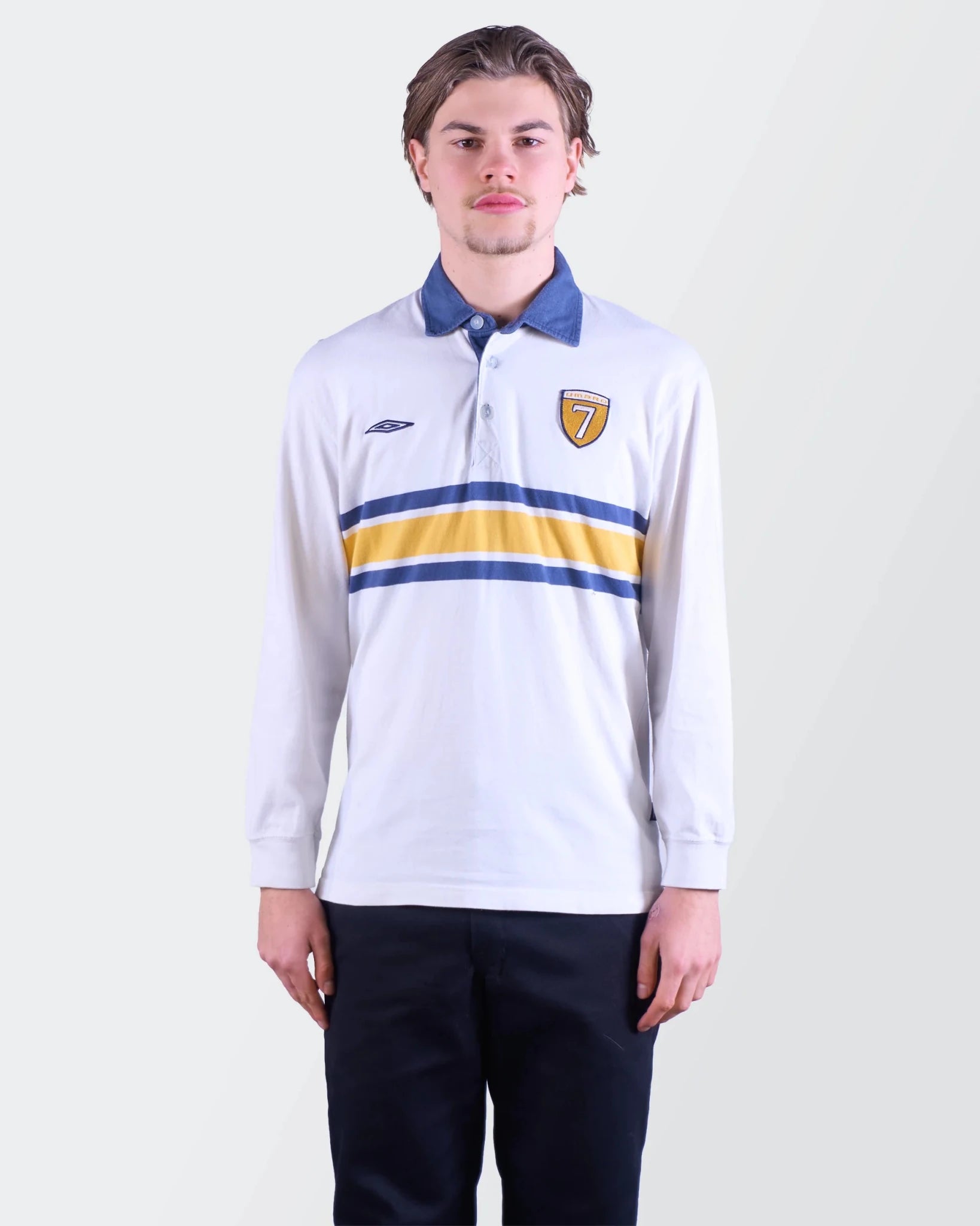 Umbro White Long - sleeve Rugby Polo Shirt S