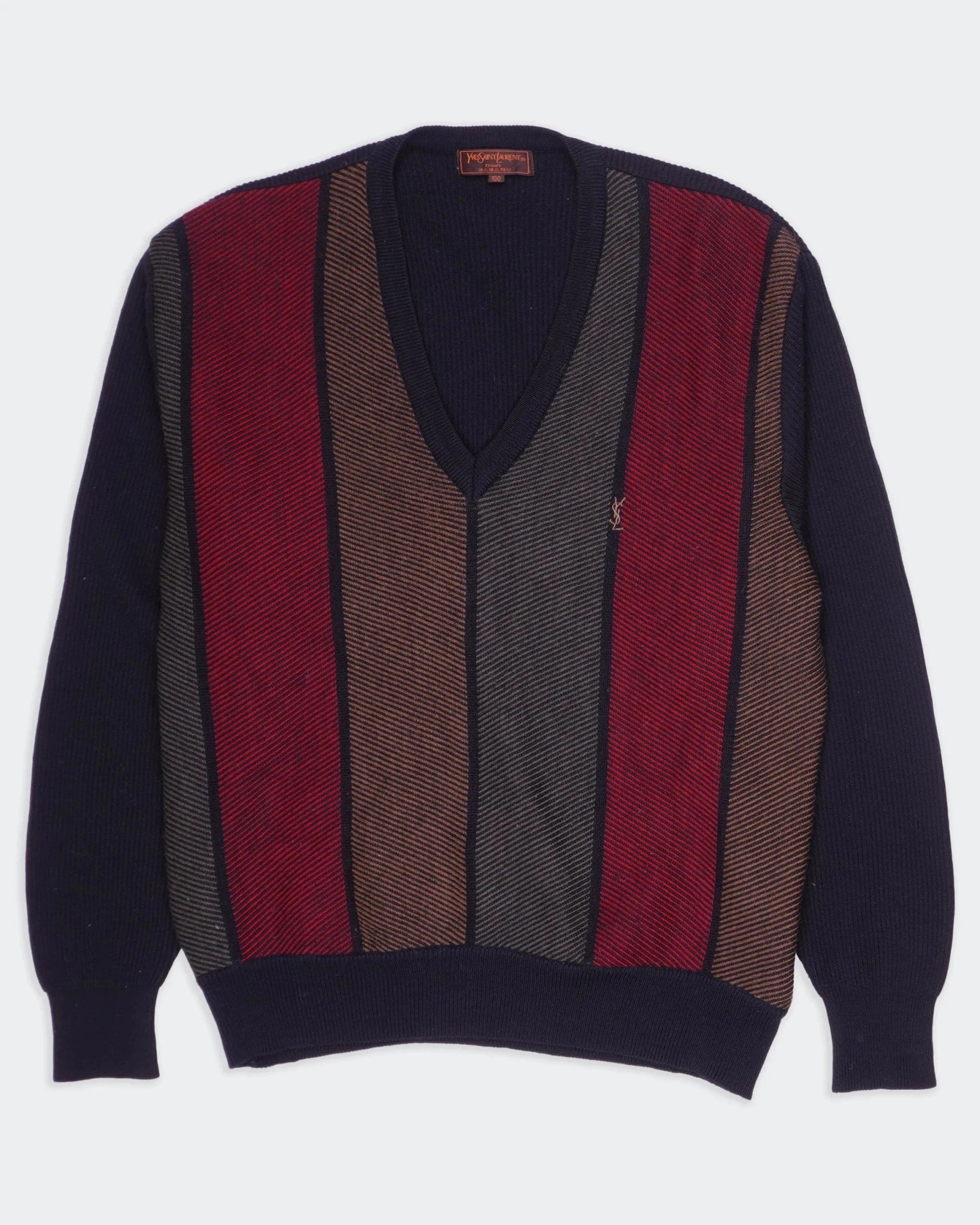Yves Saint Laurent Black Cotton V - neck Sweater - S