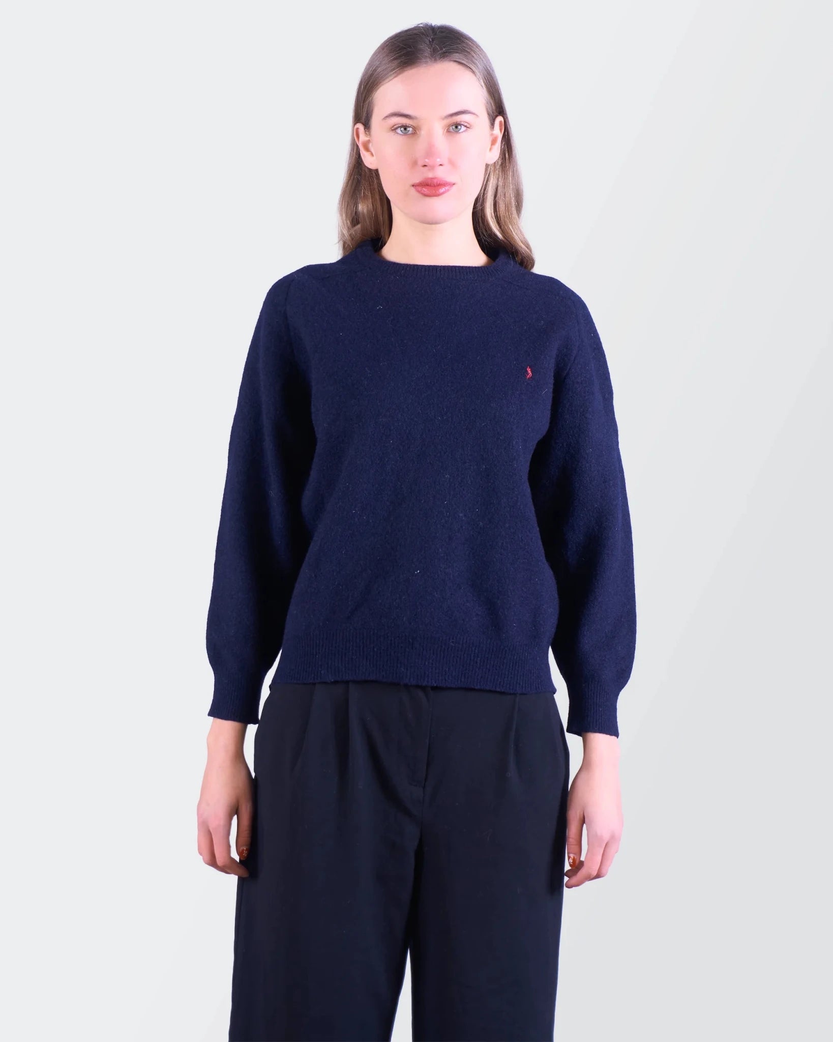 Yves Saint Laurent Navy Wool Crewneck Sweater - XS